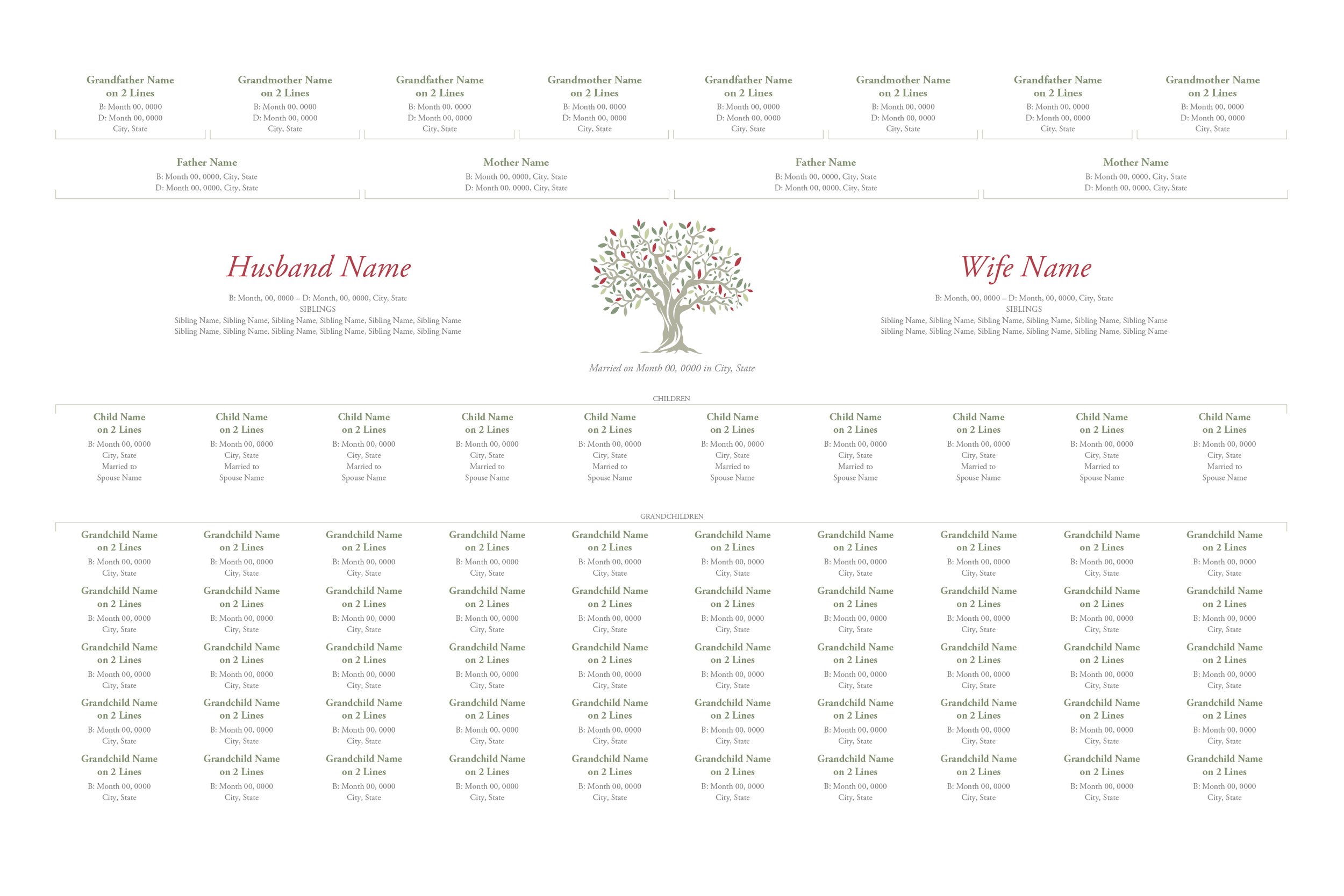 5 Generation Family Tree Template - Modern Tree - 24”x36” — Weatherly ...