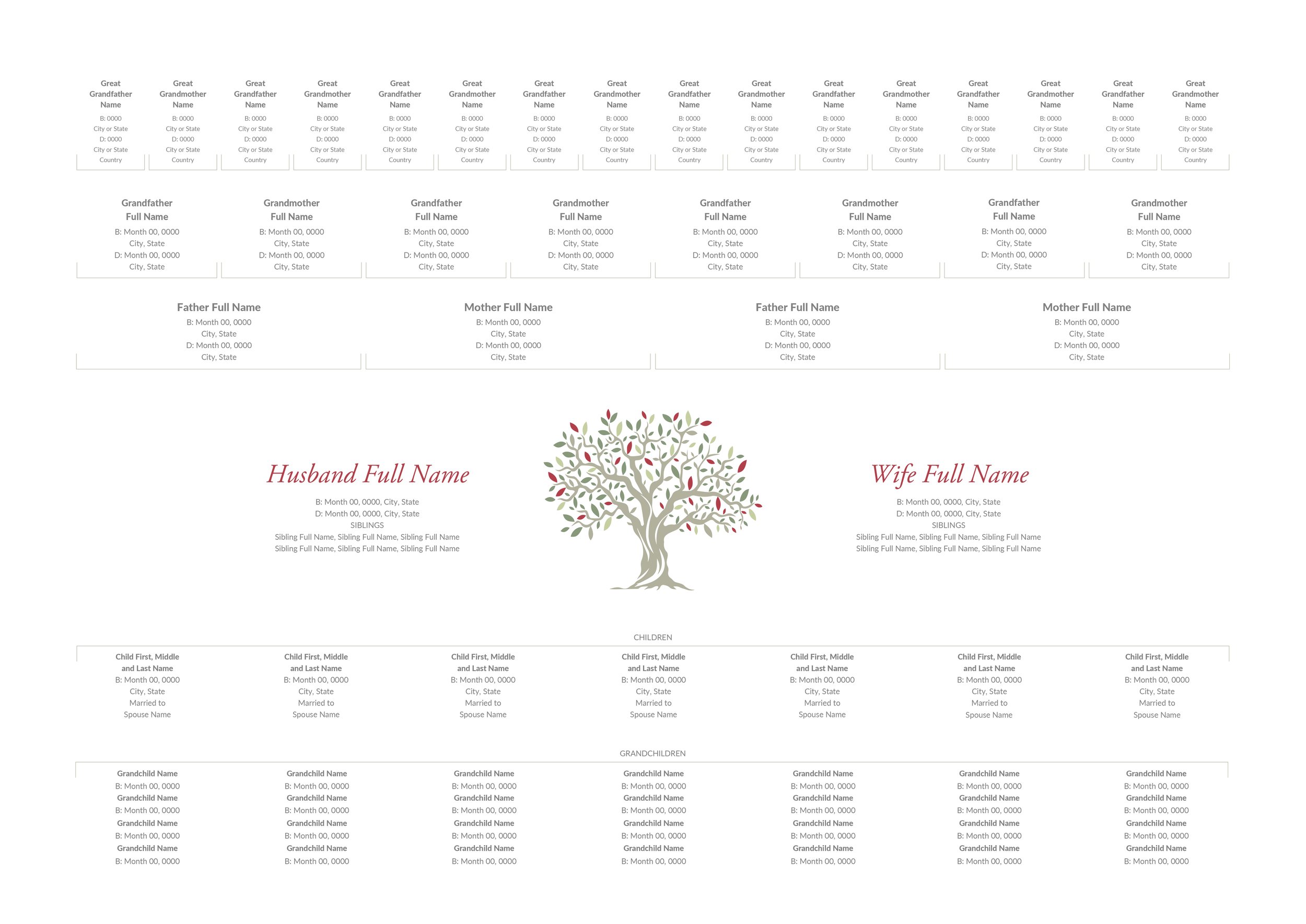 6 Generation Family Tree Template - Modern Tree - A2 Size — Weatherly ...
