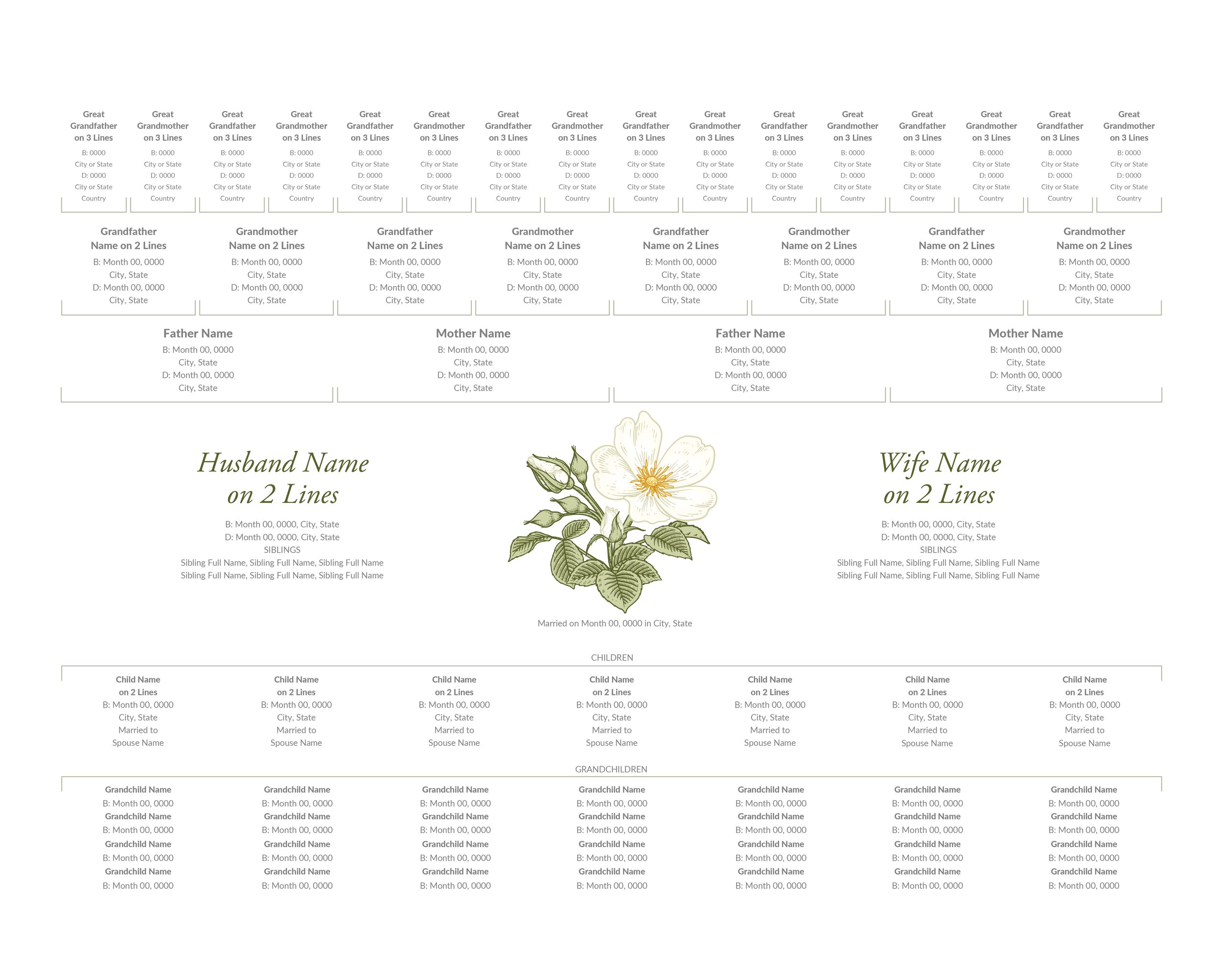 6 Generation Family Tree Template for Ancestors and Descendants - White ...