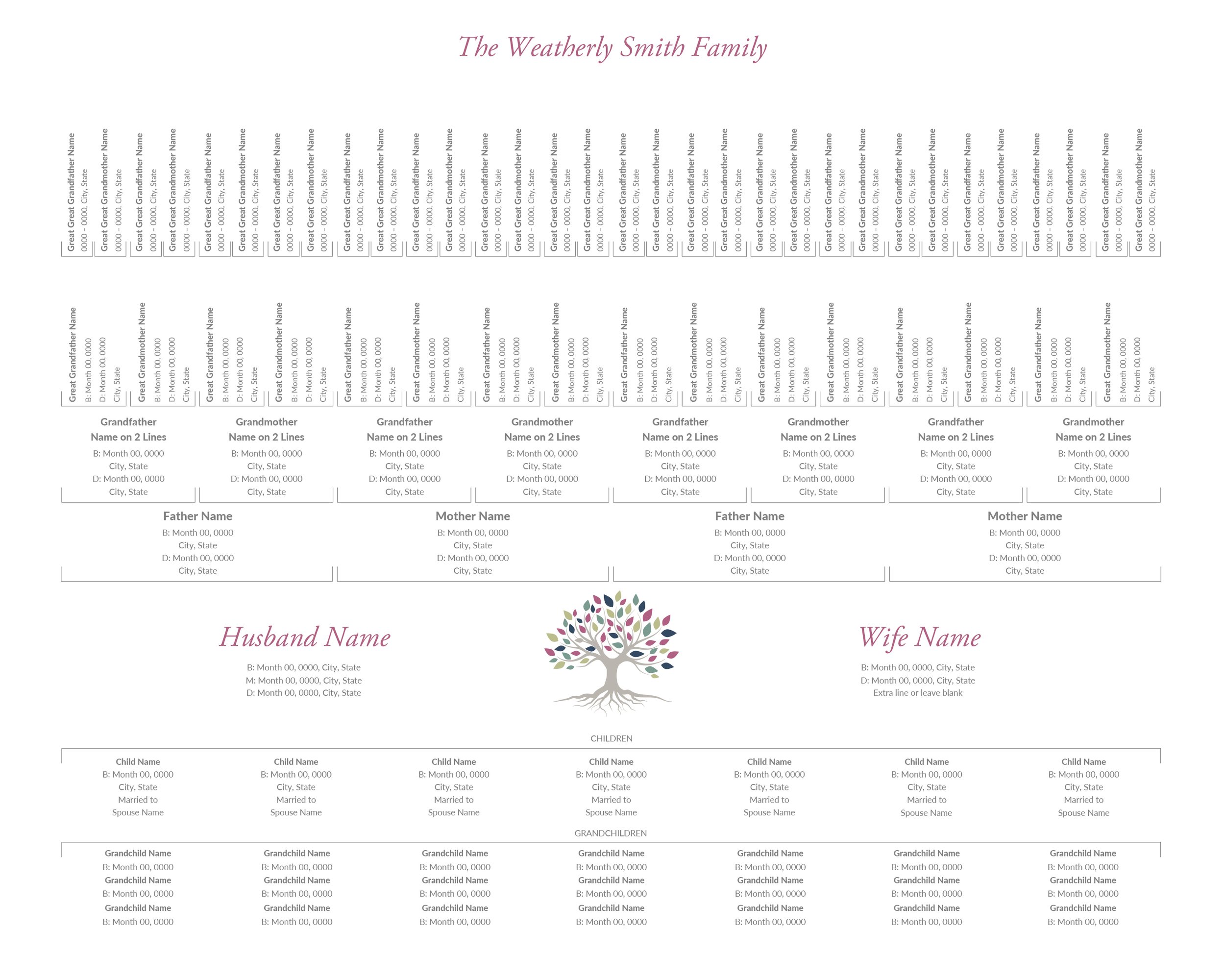 7 Generation Family Tree Template - Modern Tree - 16”x20” — Weatherly ...