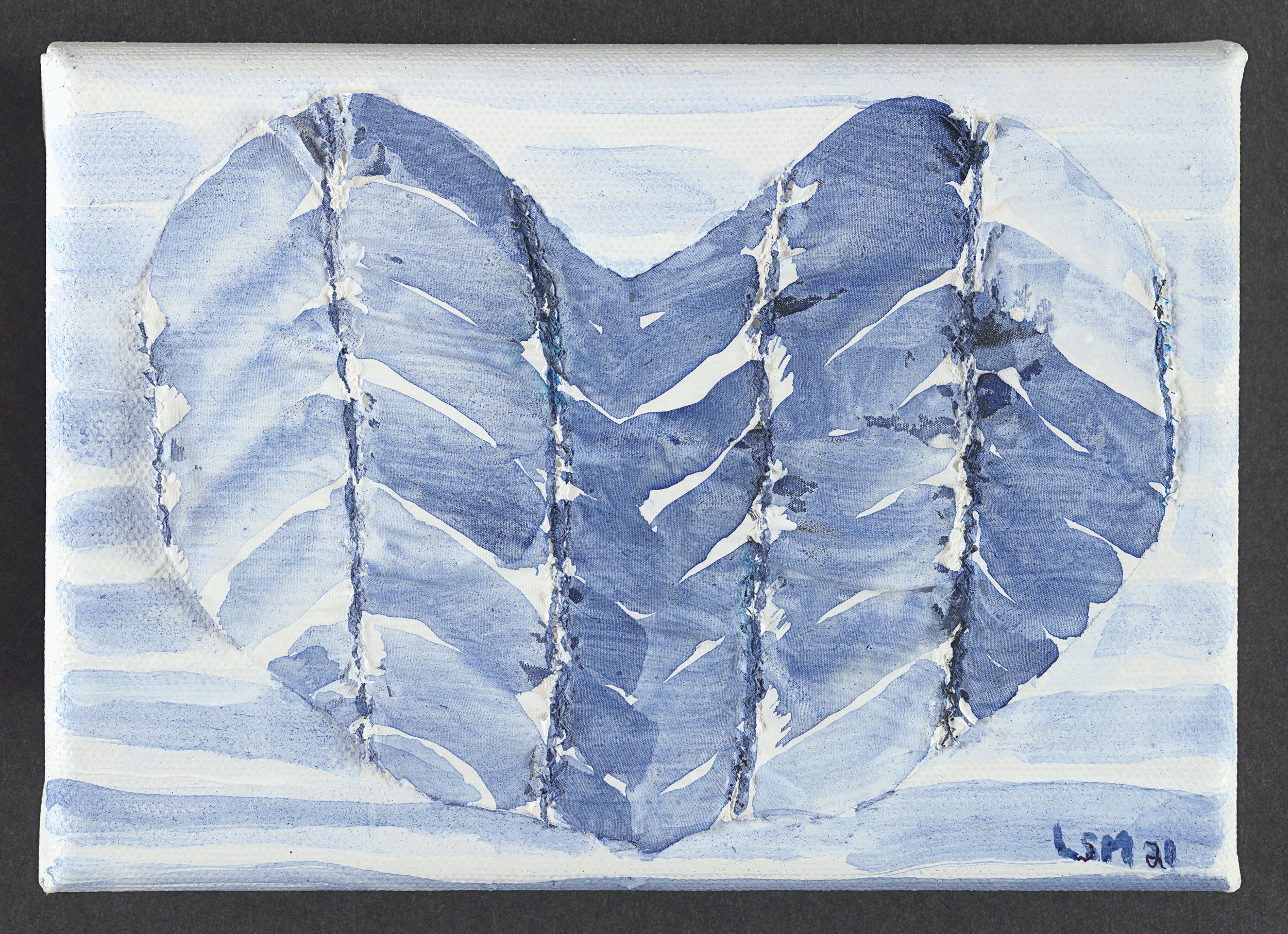 Blue Heart | 2021 | 4”x6”x2” Acrylic and Silk on Canvas