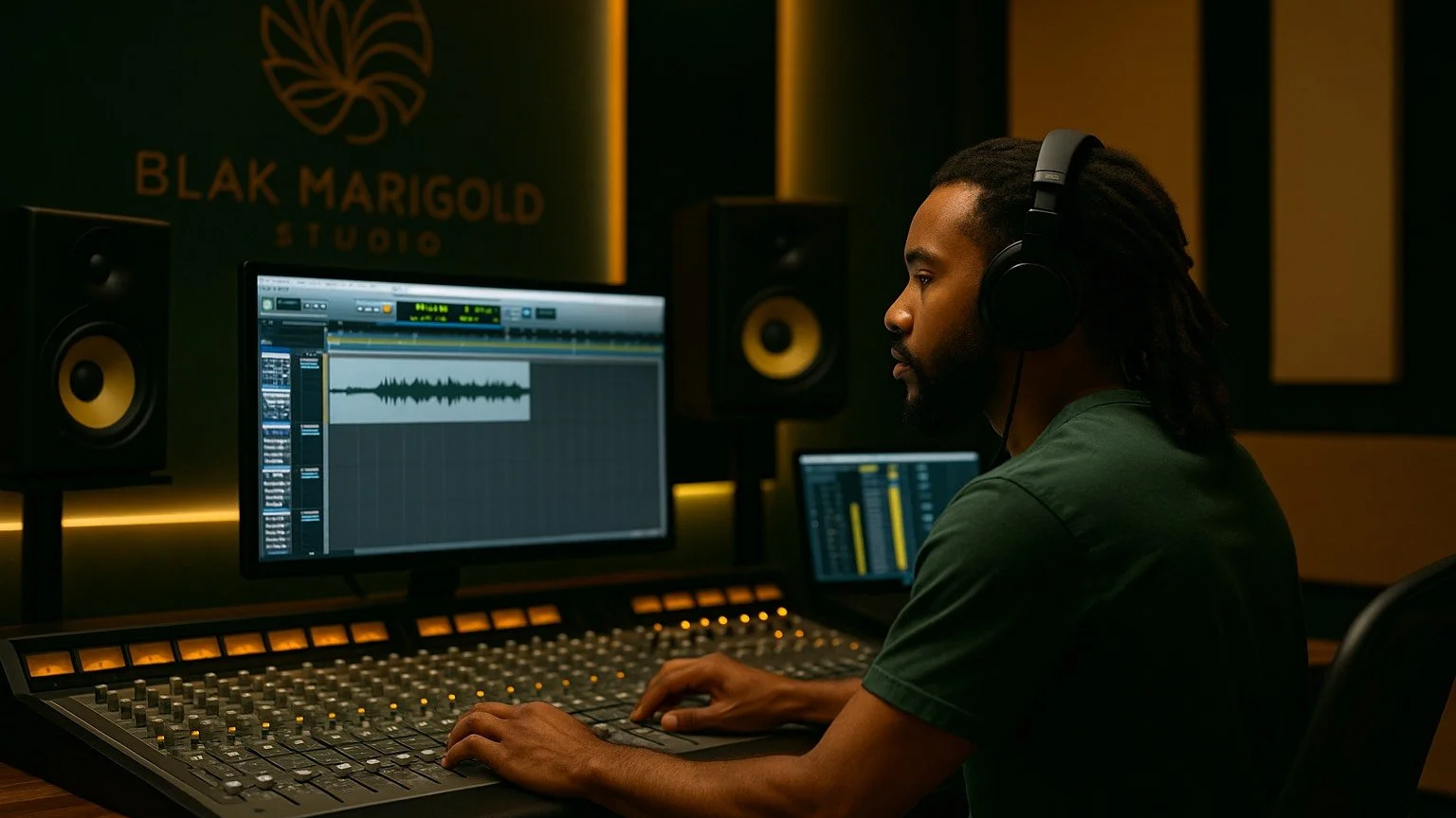 Engineer working on professional vocal mixing and mastering session at Austin recording studio