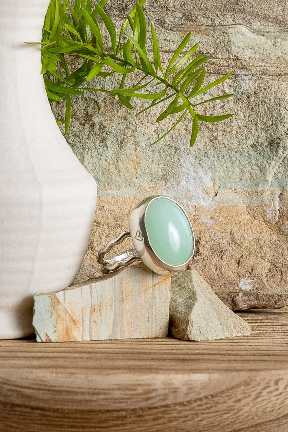 Oval Chrysoprase Ring in Sterling Silver
