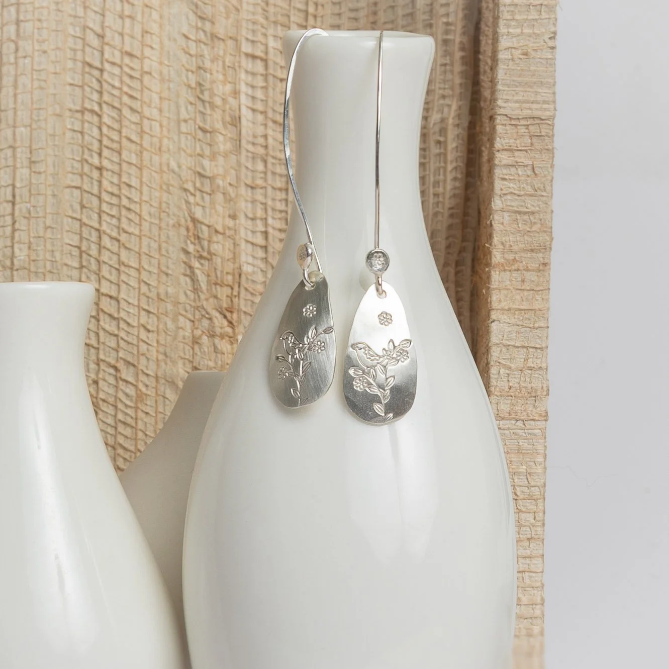 Sterling Silver Stamped Floral Drop Earrings