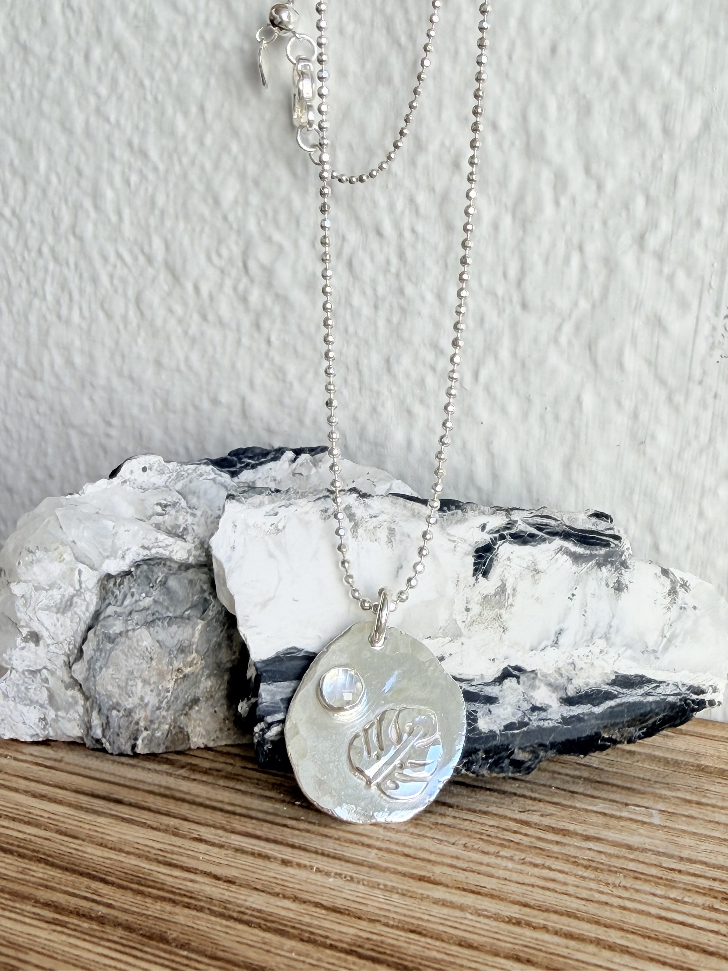Monstera and Moonstone Pendant