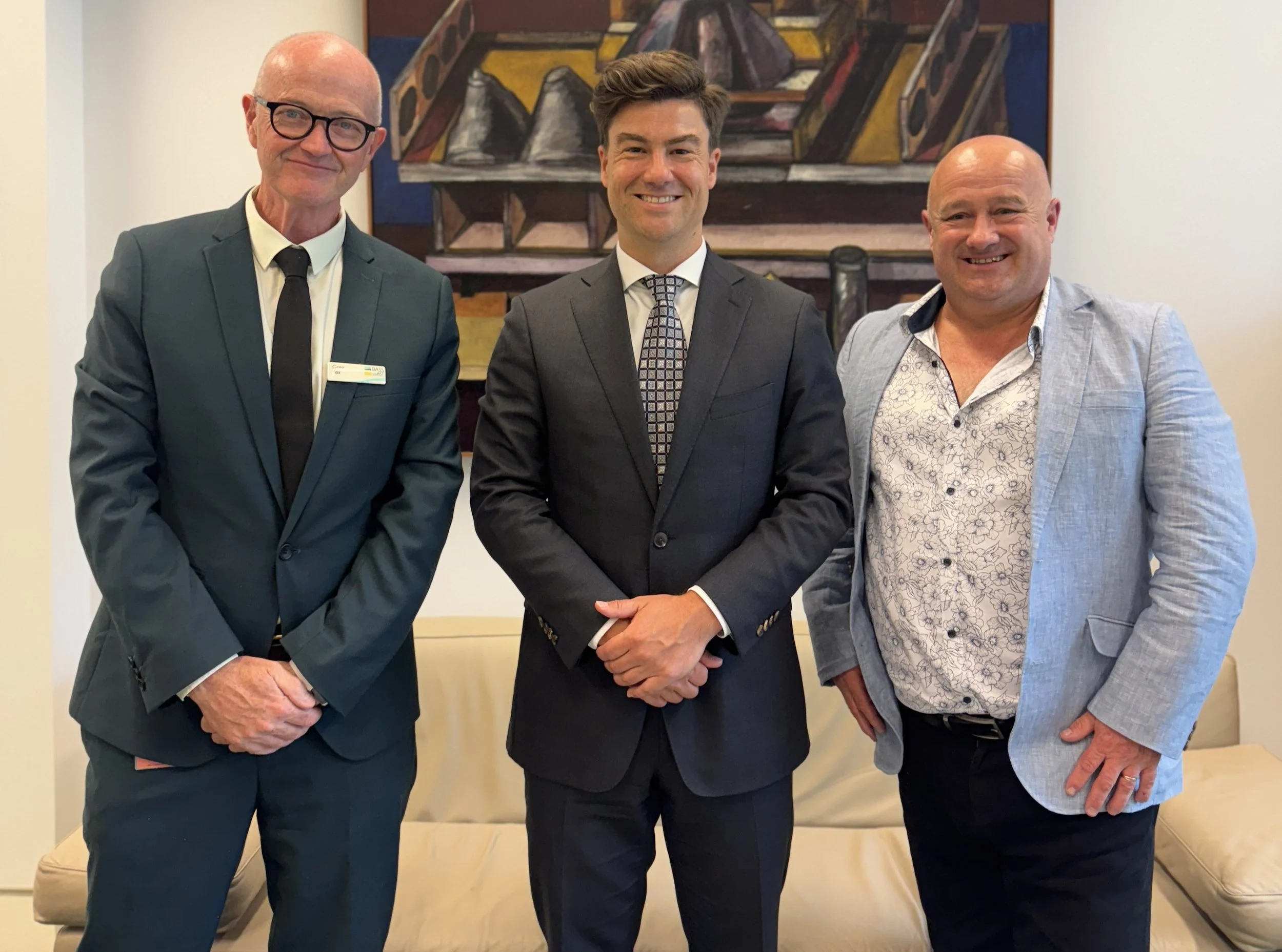  Bass Coast Shire CEO Greg Box and PUCV Deputy Chair Cr Brett Tessari with Member for Hawke Sam Rae (centre). 