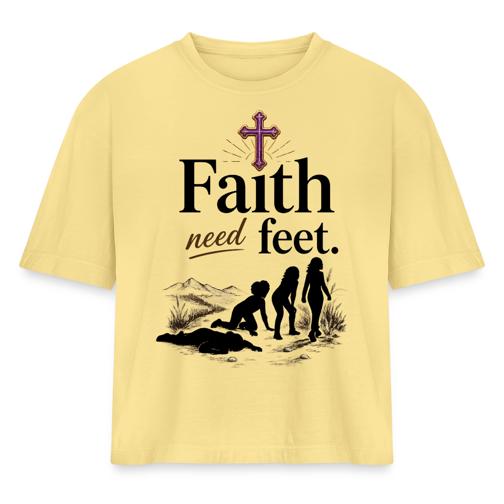 "Faith need Feet" Women's Heavyweight Cropped T-Shirt