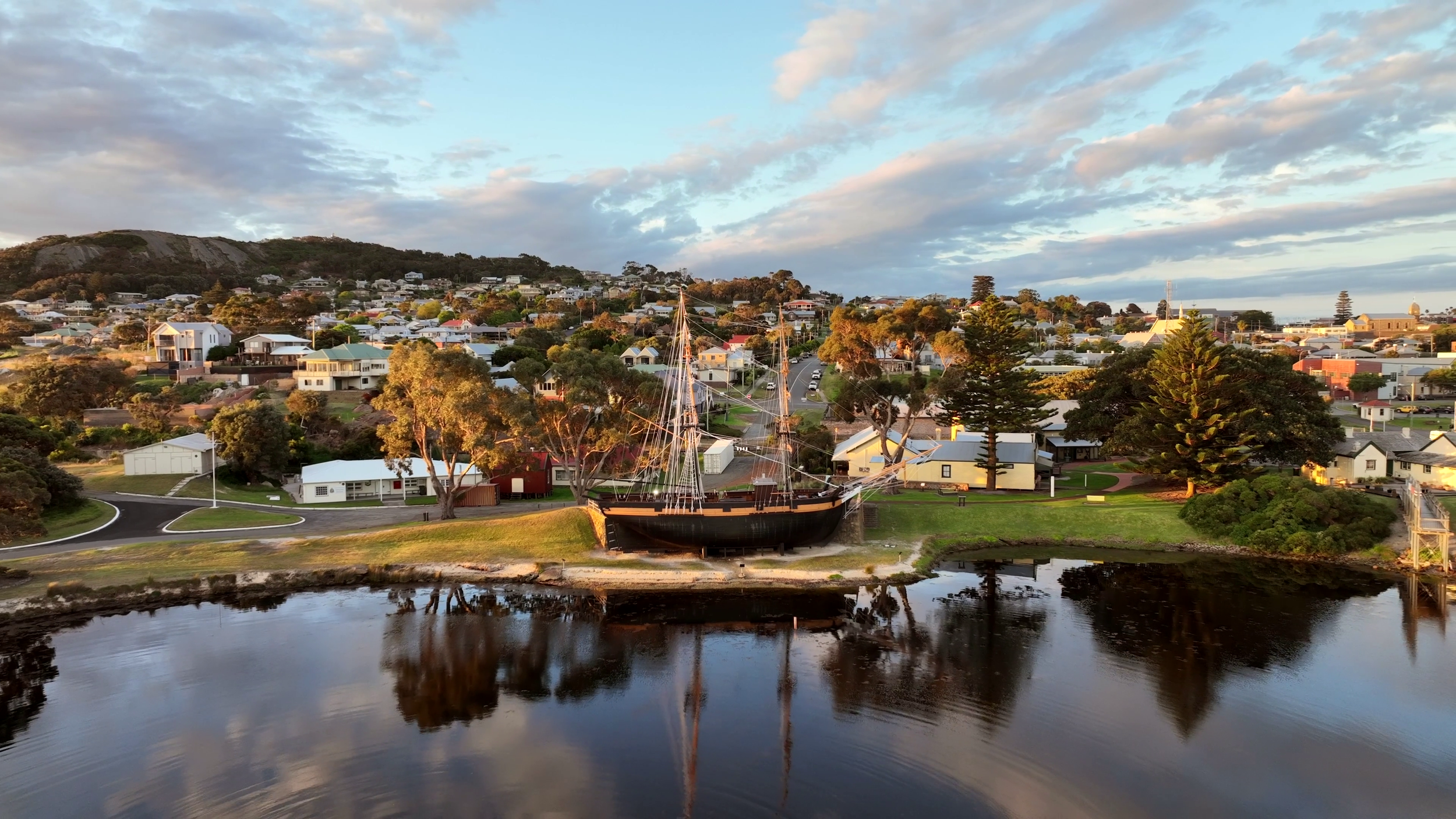 View of the Museum of the Great Southern with the replica of AMITY in the foreground.