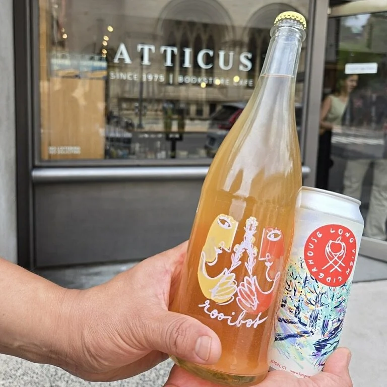 @longviewciderhouse natural ciders now available at @atticuscafe and bookshop in New Haven 1082 chapel st. Orchard based cider made with fruit grown by @rogersorchards in Southington, CT.