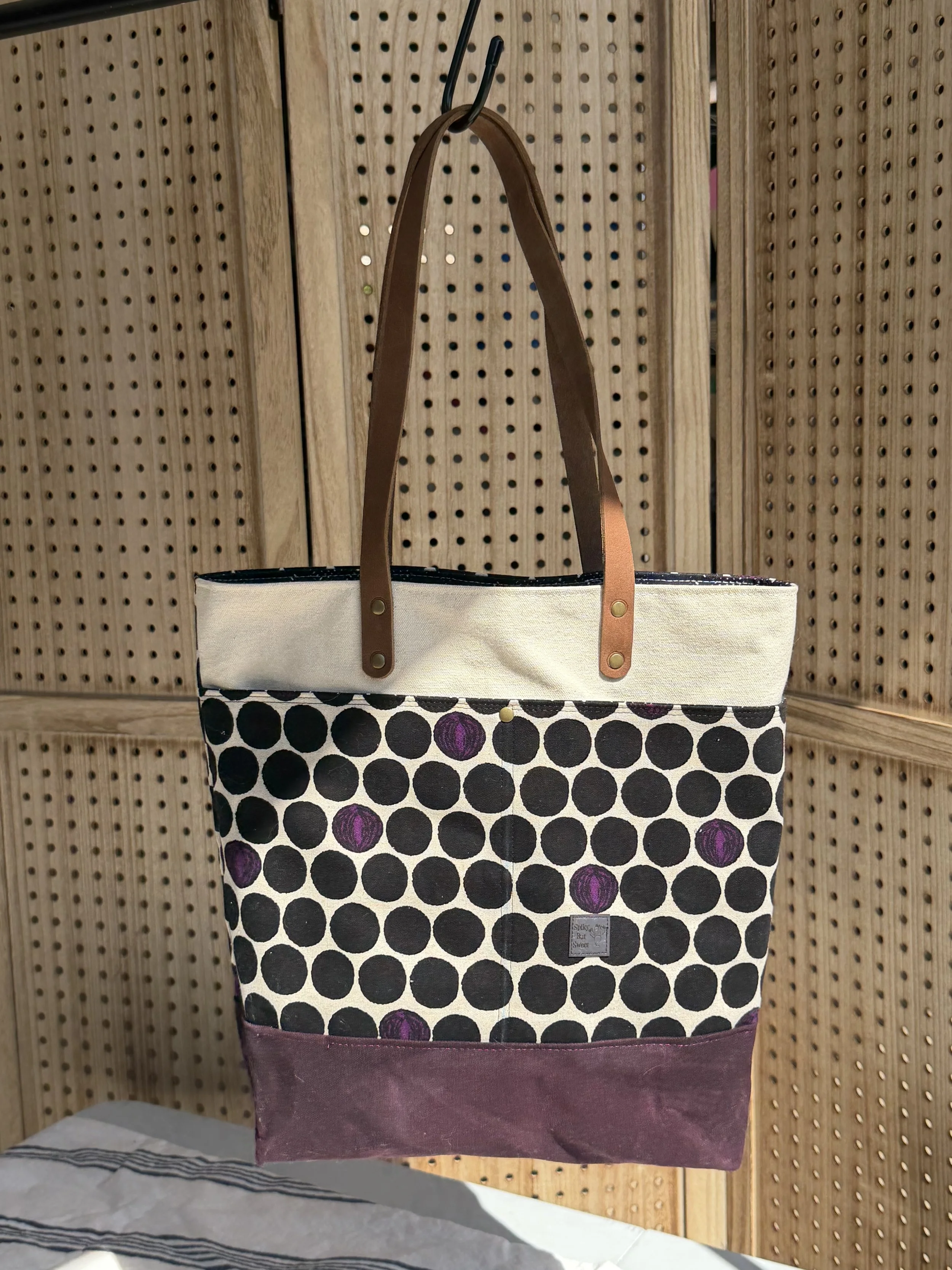 Canvas Tote Bag with Waxed Base & Leather Handles