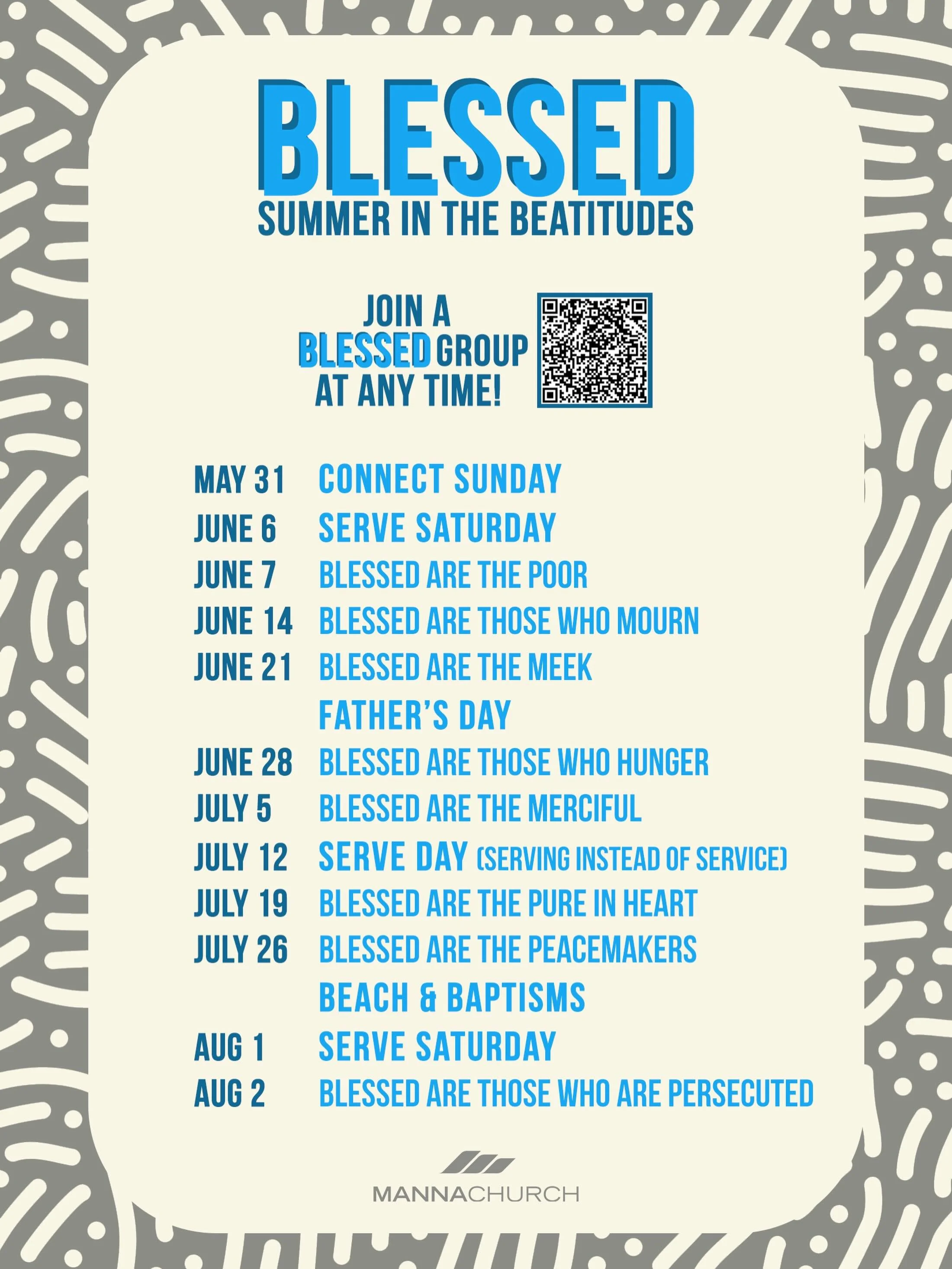 Your Blessed Summer week 1 is SUNDAY. Set your reminder now. Come every or any Sunday, join a group at any point for any length. 😎