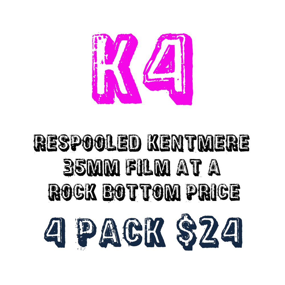 K4 Respooled 35mm 400 ISO Black and White Film 36 Exp 4 Pack.