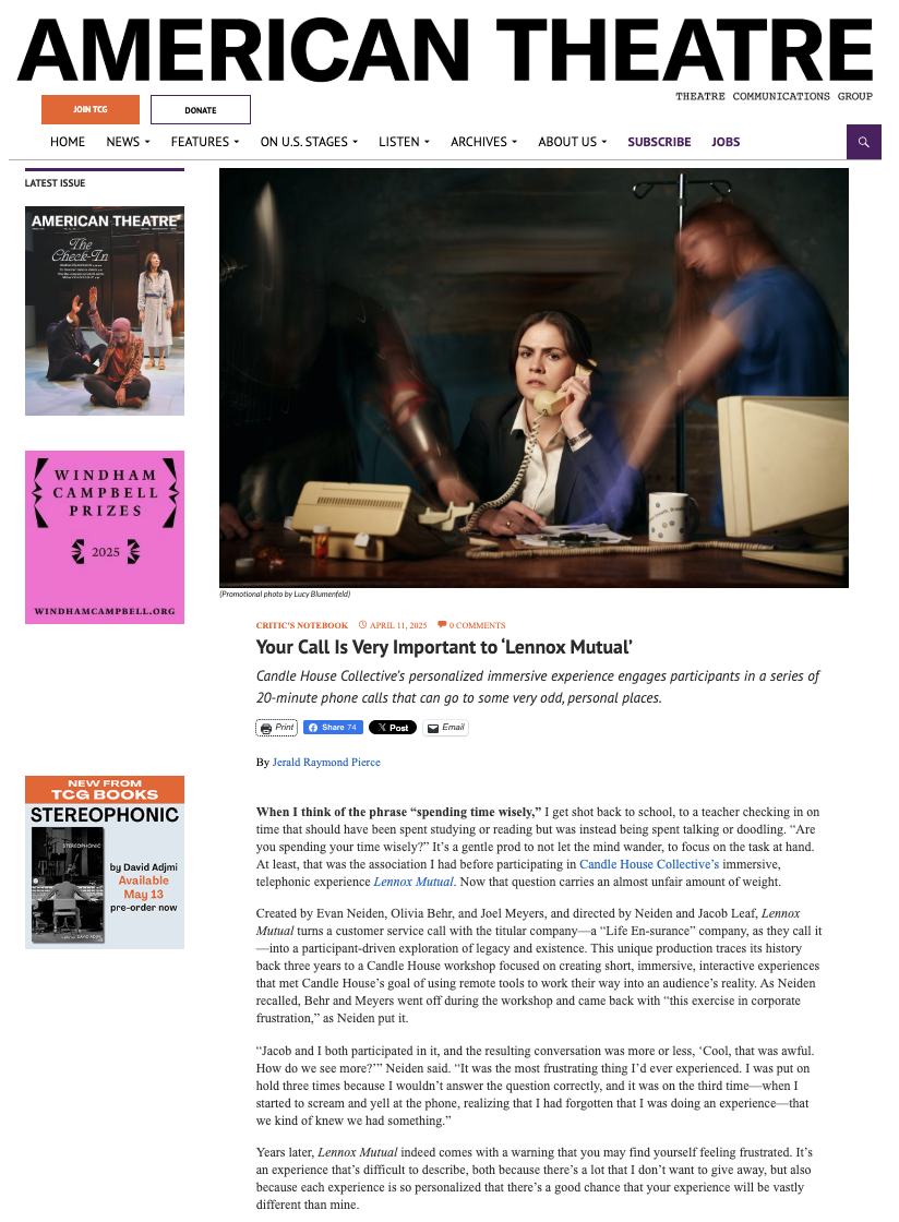 Screen cap of American Theater Magazine article