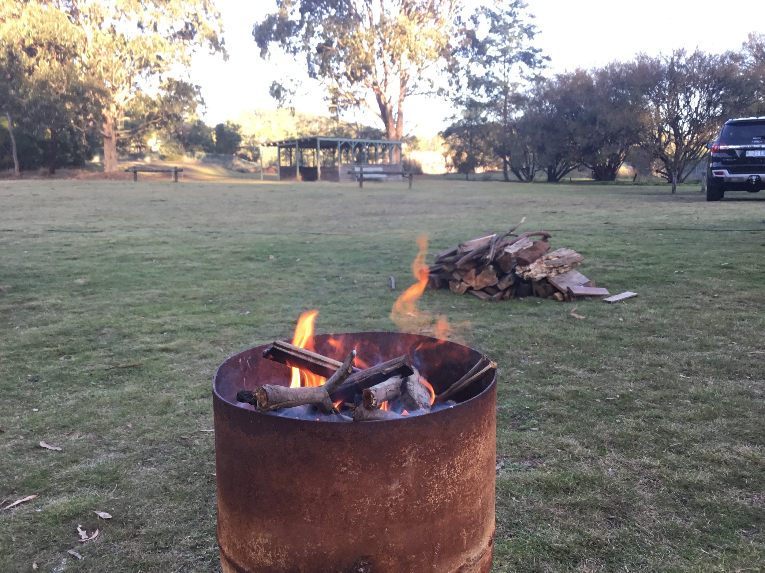 Fire pots provided on some sites (or bring your own with some restrictions). Wood available for purchase