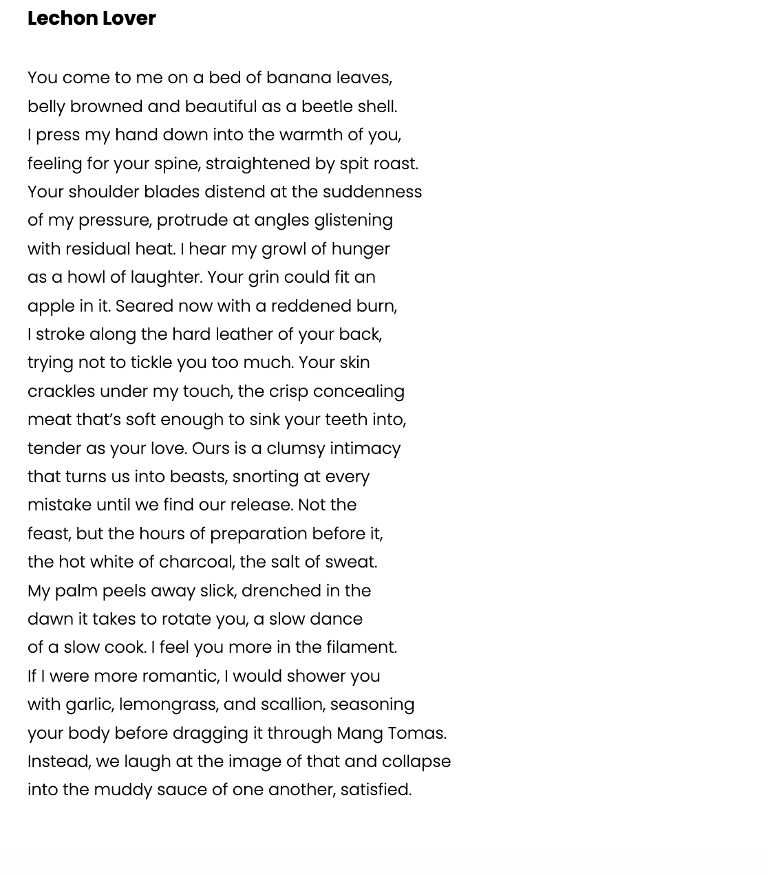 Lechon Lover poem by Bethany Rose Datuin