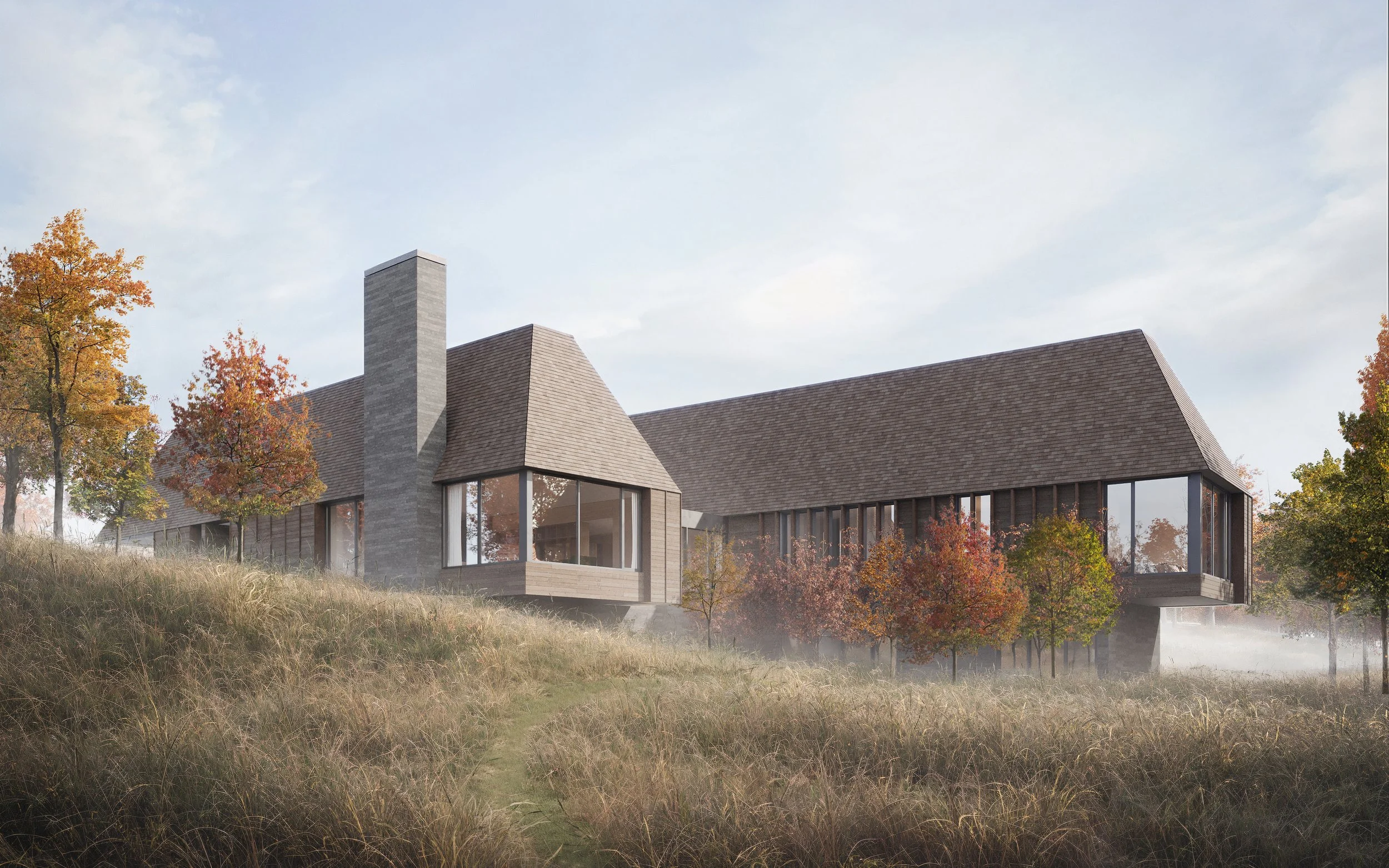 A house at a river bend.
