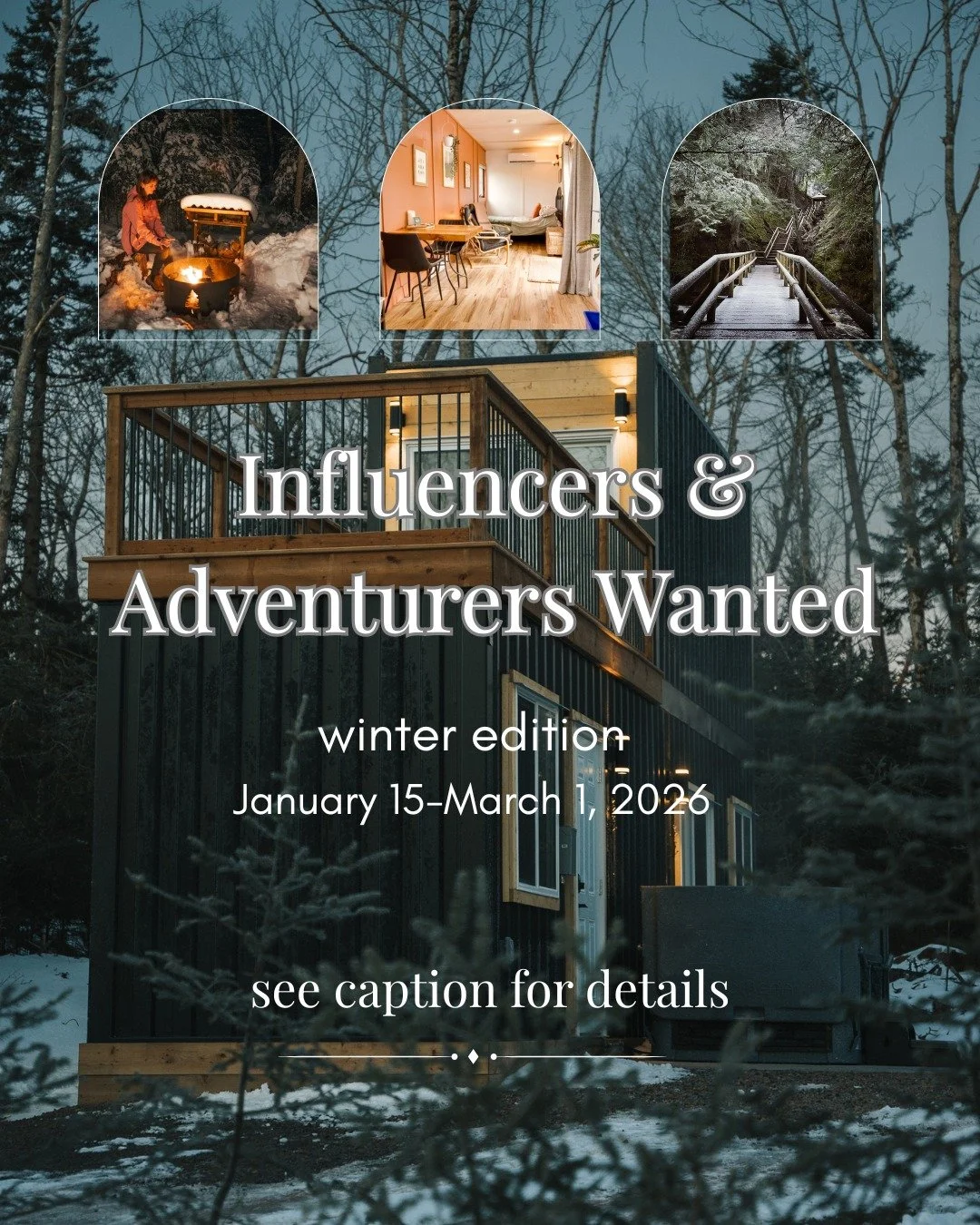 We are seeking adventurers and influencers for exchange stays at SEEK this winter. We are looking for 3-4 groups, couples, or individuals to stay in January, February or early March. We are seeking people who love to winter adventure, and who are loo