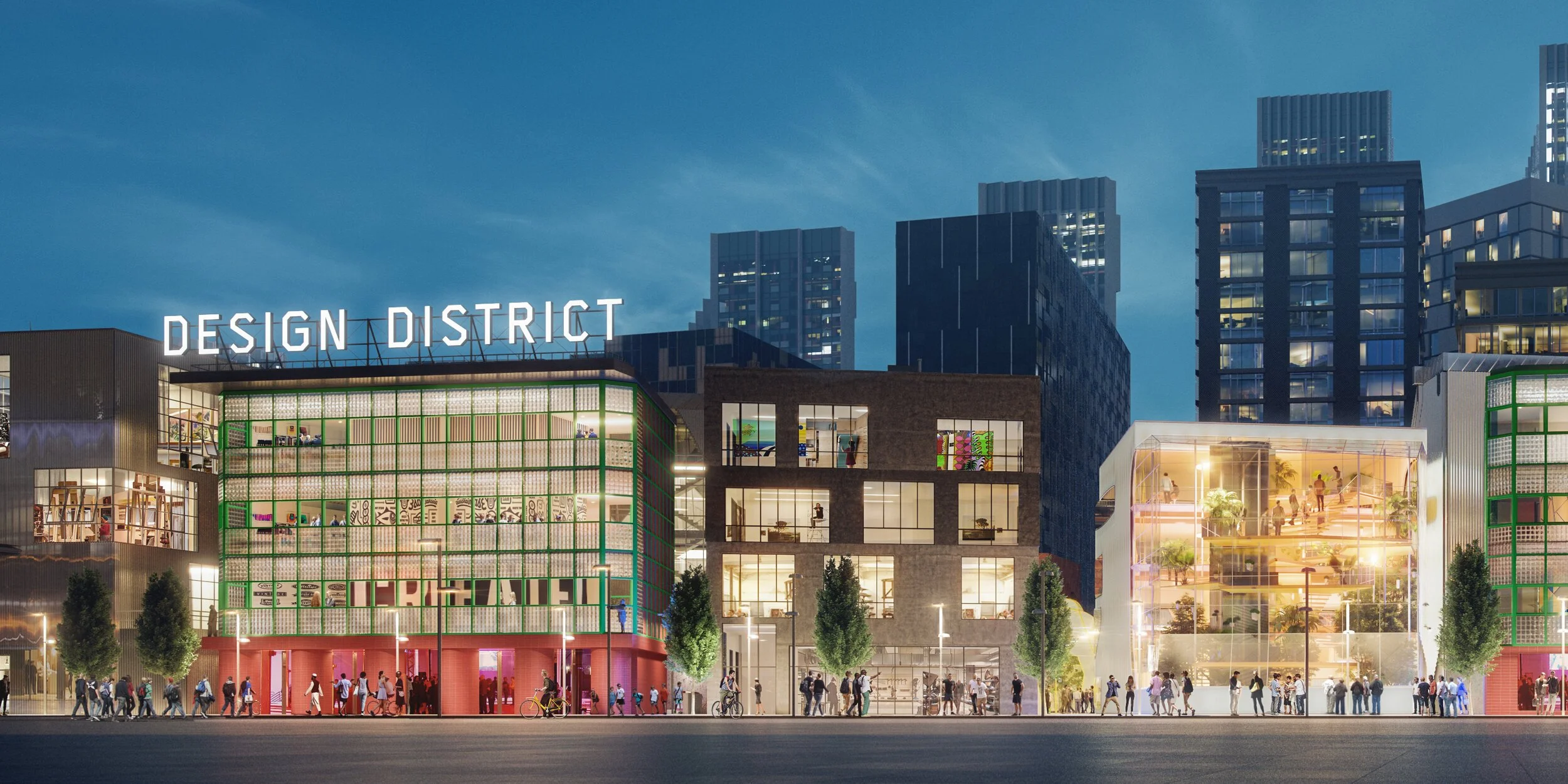 Design District Greenwich at night