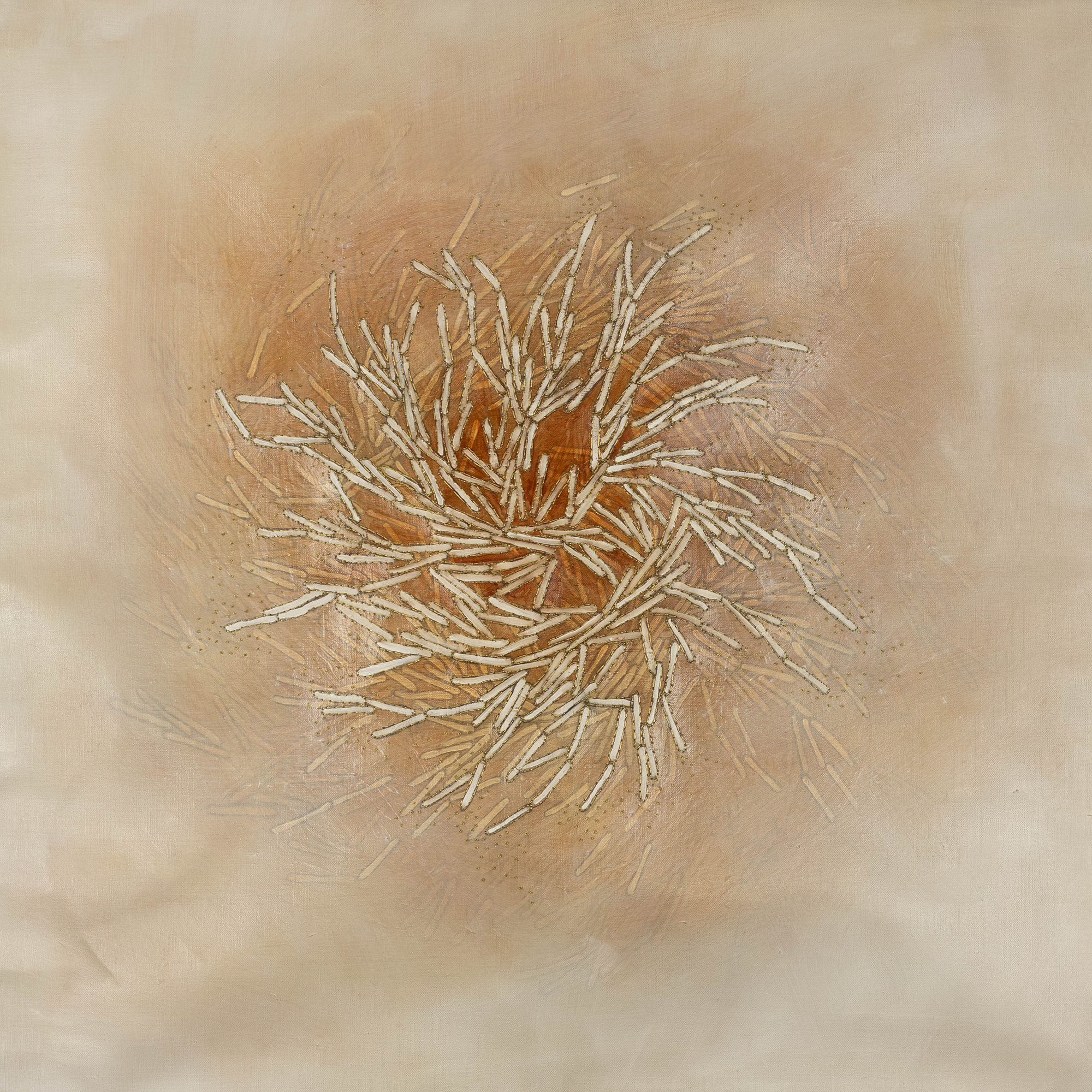 And nothing hurt
2024 | 42x42 in
oil, graphite, and embroidery on linen
