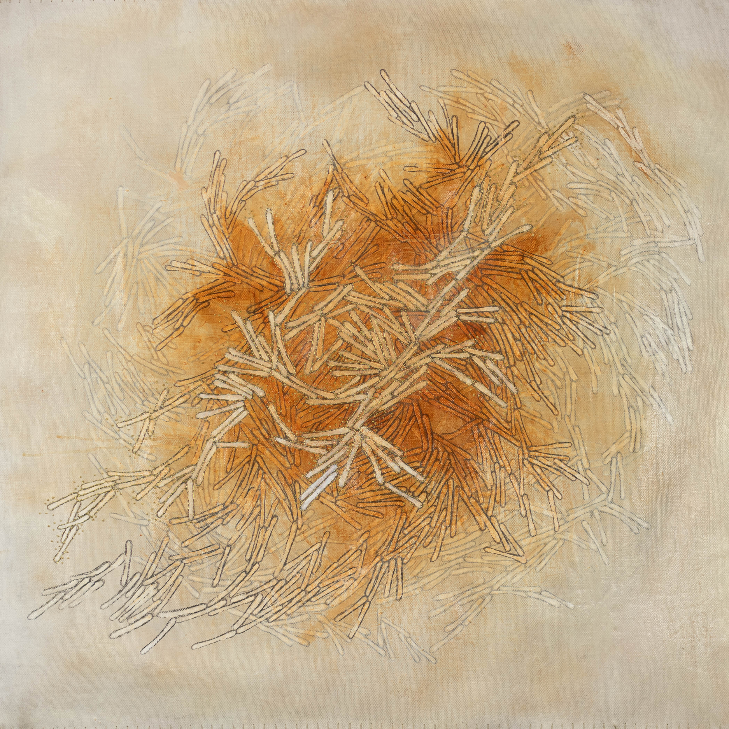 Everything was beautiful
2024 | 42x42 in
oil, graphite, and embroidery on linen