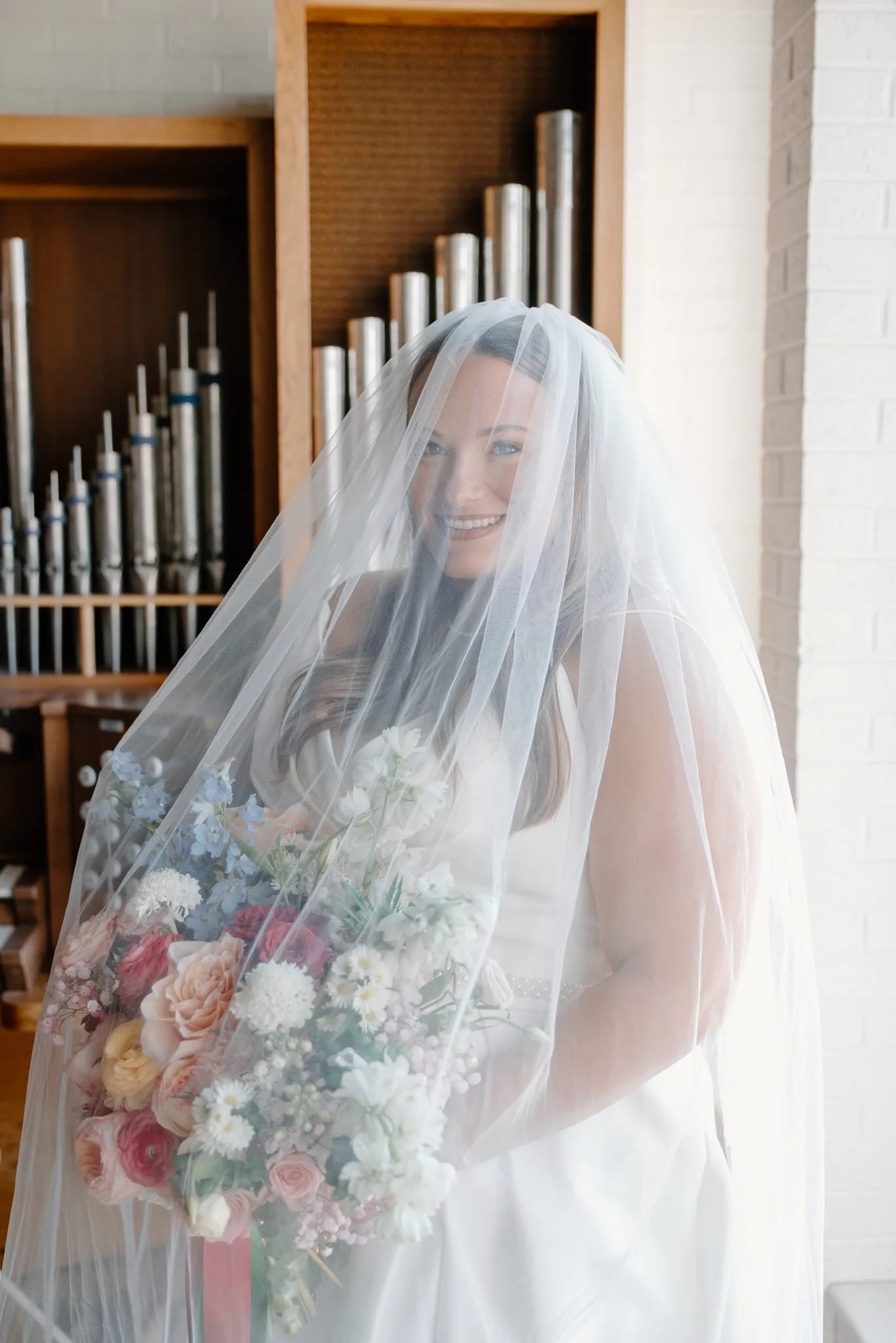 Bride Portrait with Veil and Floral Bouquet at Oklahoma Wedding Ceremony
