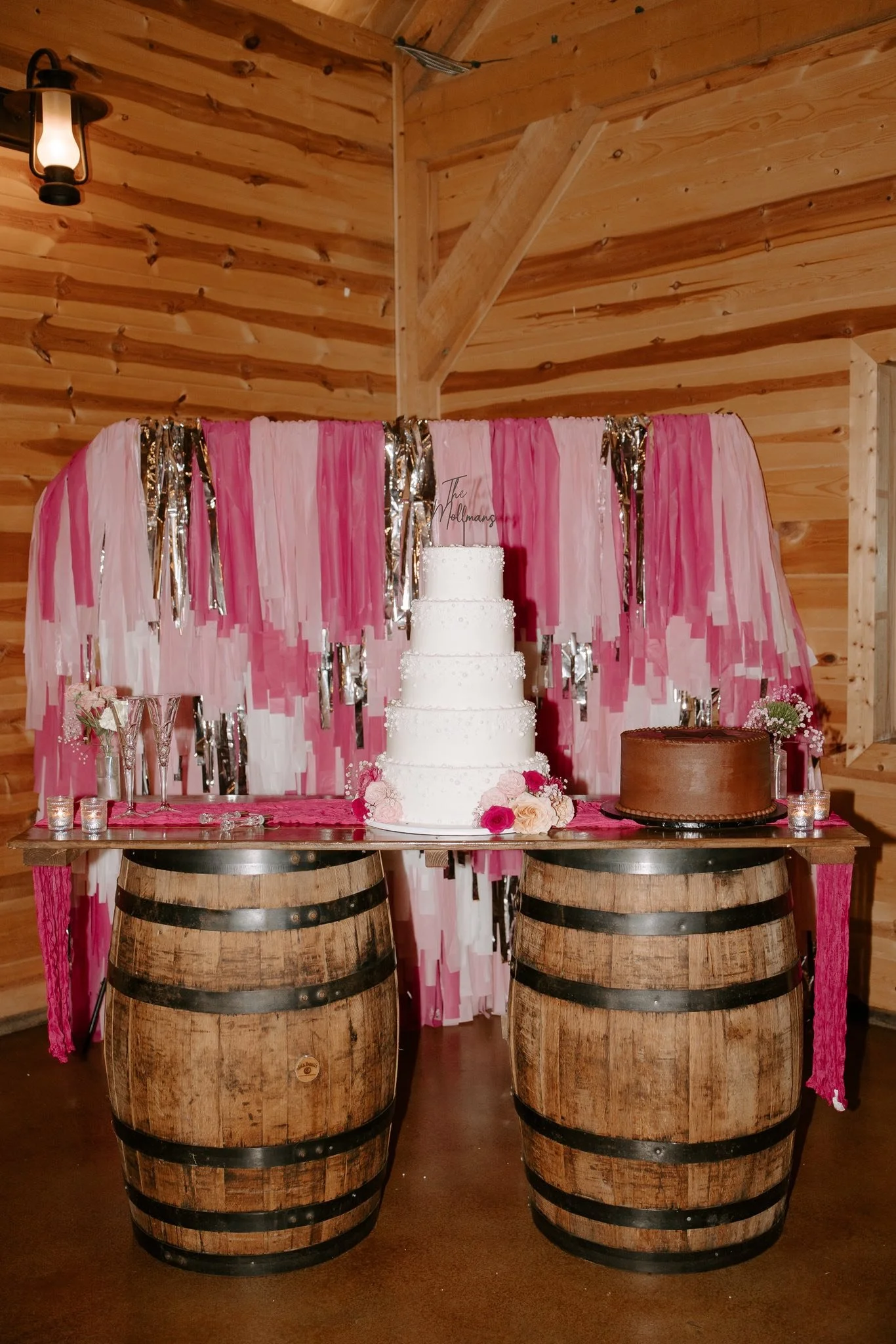 Wedding Cake Display at Barn Reception in Oklahoma