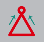 Red geometric shape resembling a stylized tree with arrows pointing outward