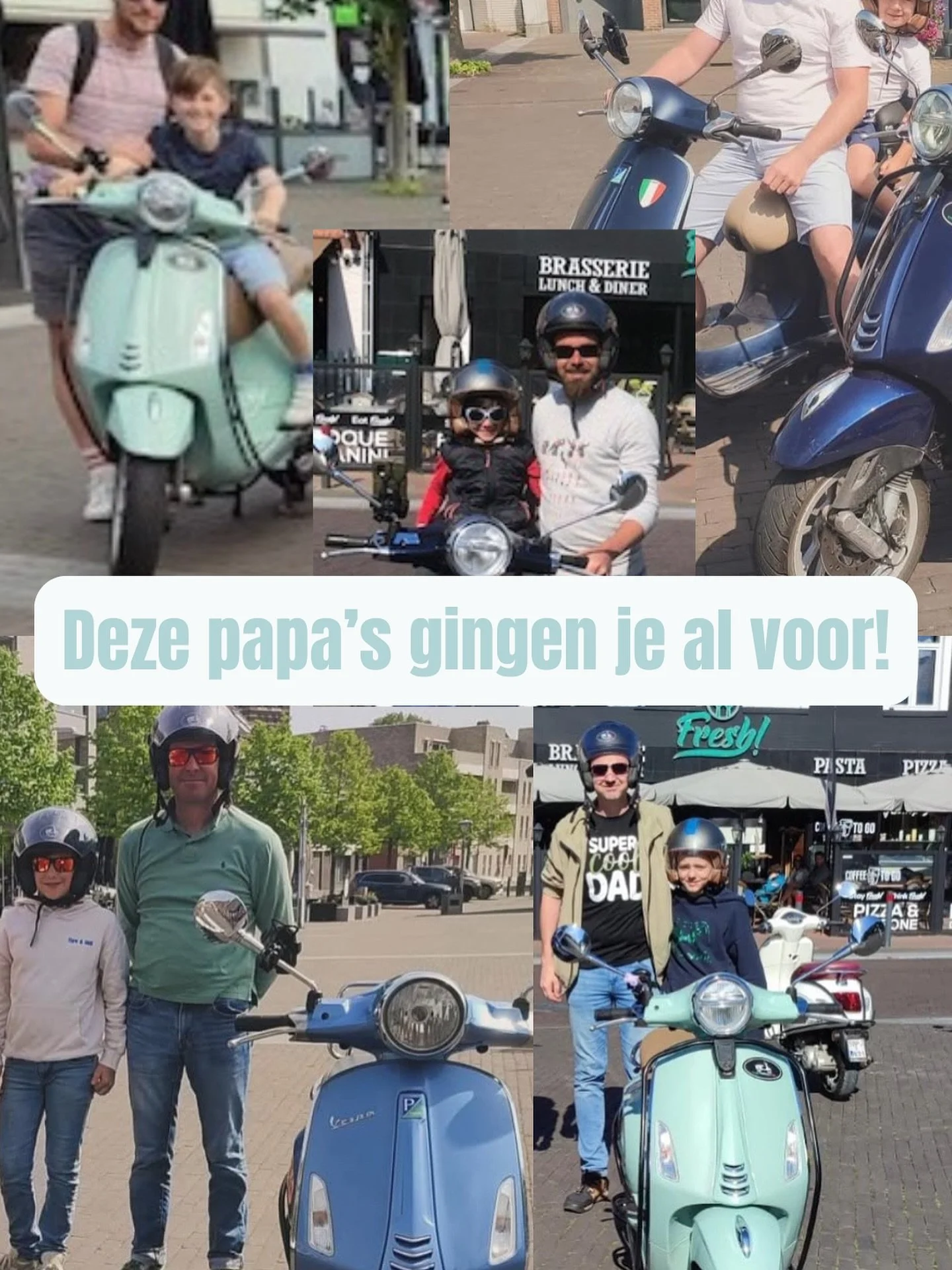 Welke papa wil hier wel mee verrast worden? 👇

🛵 Deze papa&rsquo;s gingen je al voor! Zondag is het Vaderdag &ndash; en wat is er leuker dan samen herinneringen maken op een Vespa? 💛

✅ Nog plekjes vrij voor zondag
☀️ Met onze goed-weer-garantie v