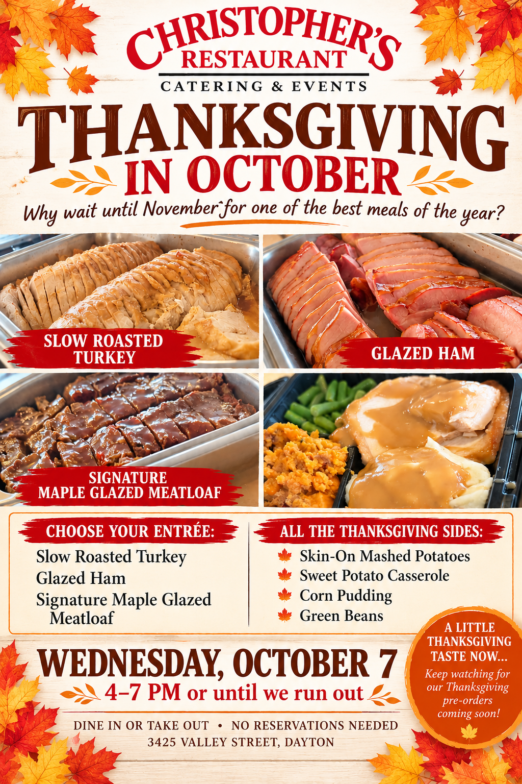 Wednesday, October 7 •4–7 PM - Thanksgiving in October 