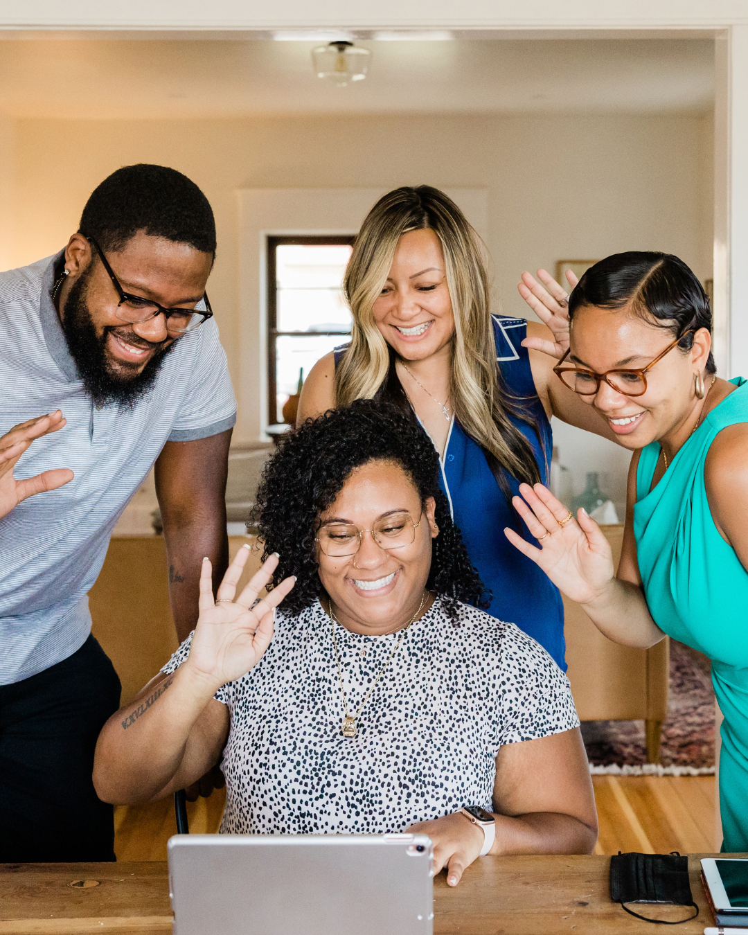 Non-native English speaking startup founders in remote accelerator team meeting