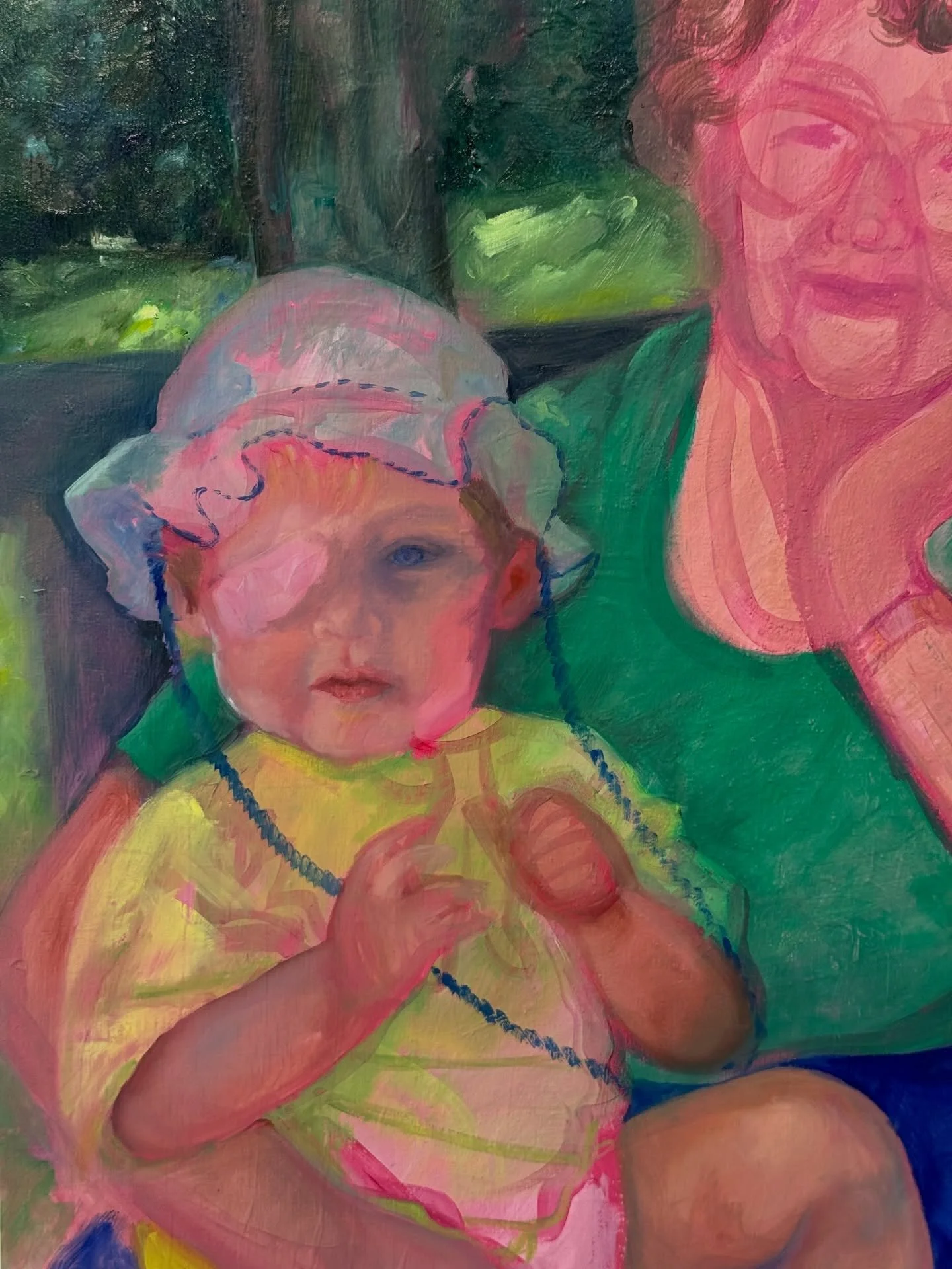 A little moment on the grid for this painting of my Granny and me that I&rsquo;m currently working on for the &ldquo;Colour Unbound&rdquo; class with @delphinehennelly 💚 

Colour is one of my biggest challenges with painting but I feel like somethin