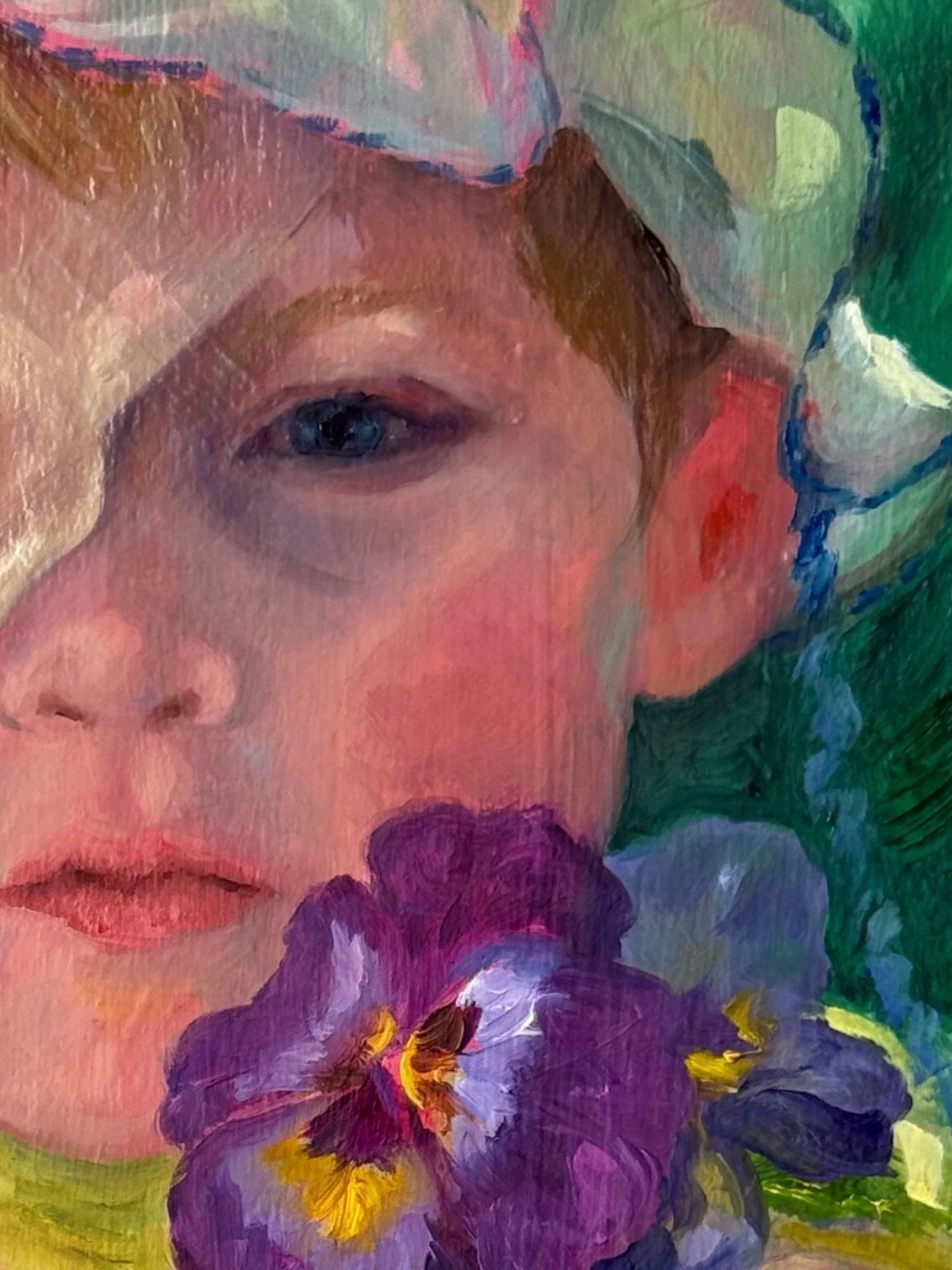 Some closeups and favourite little moments from this recent painting of me with my Granny 💜 Still haven&rsquo;t decided if it&rsquo;s finished yet, and taking closeups really made me notice all the areas I&rsquo;d like to improve 🤪 But, she&rsquo;s