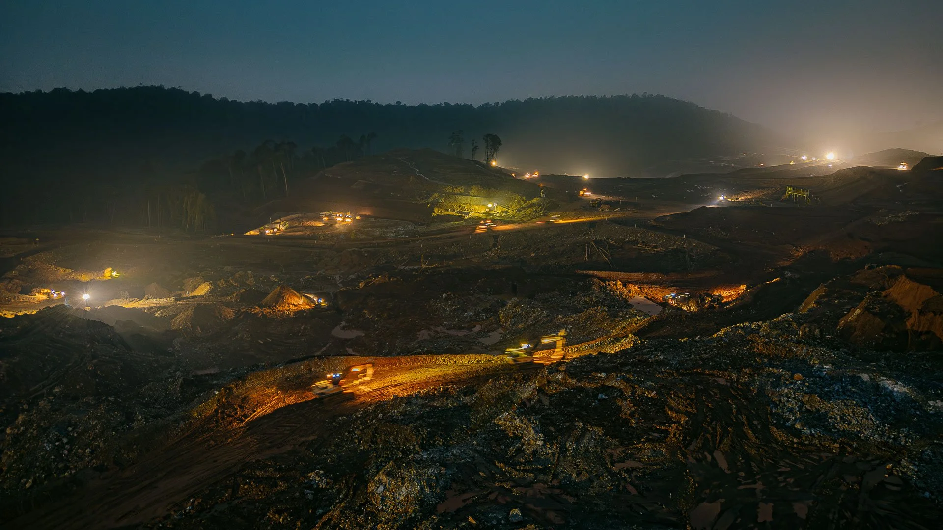Industrial mining activity at a nickel mining operation in Sulawesi, Indonesia, photographed for a visual annual report for Merdeka Battery Materials.