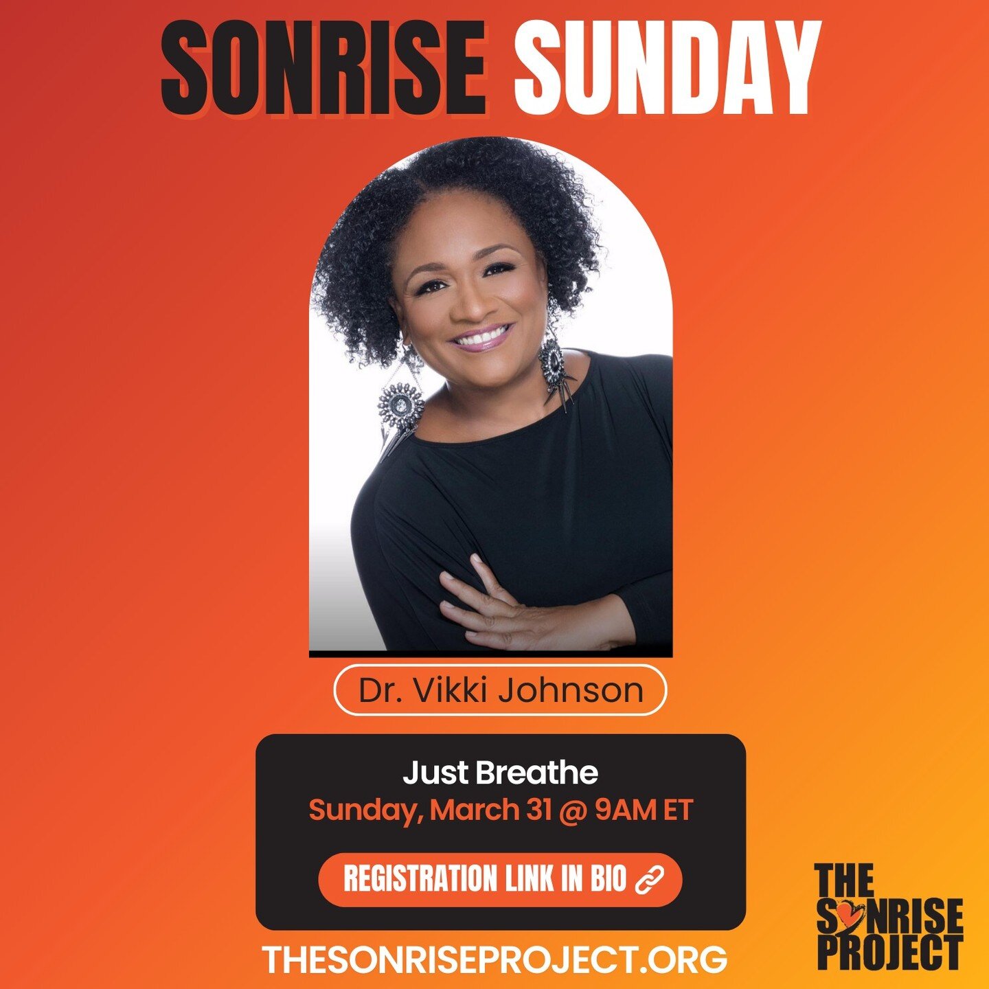 Join us this Sunday March 31st for a special 'Sonrise Project' support group call at 9am ET with @allthingsvikki who will be our guide to &quot;Just Breathe.&quot; In a world constantly buzzing with activity, pausing and reconnecting with ourselves c