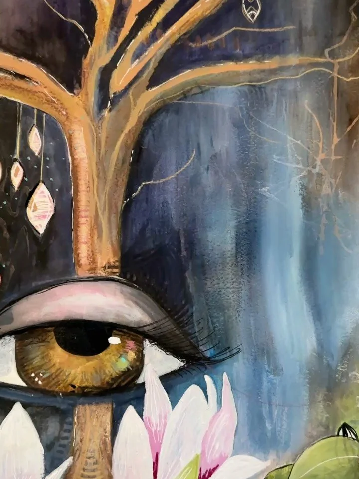 Made this one last week when I had the honor of spending the week @southporchartists I was inspired by some of the sculptures, magnolia trees as well as the 👁️ that I can&rsquo;t unsee. 
As I look this one over I am thinking she is done. 
What do yo