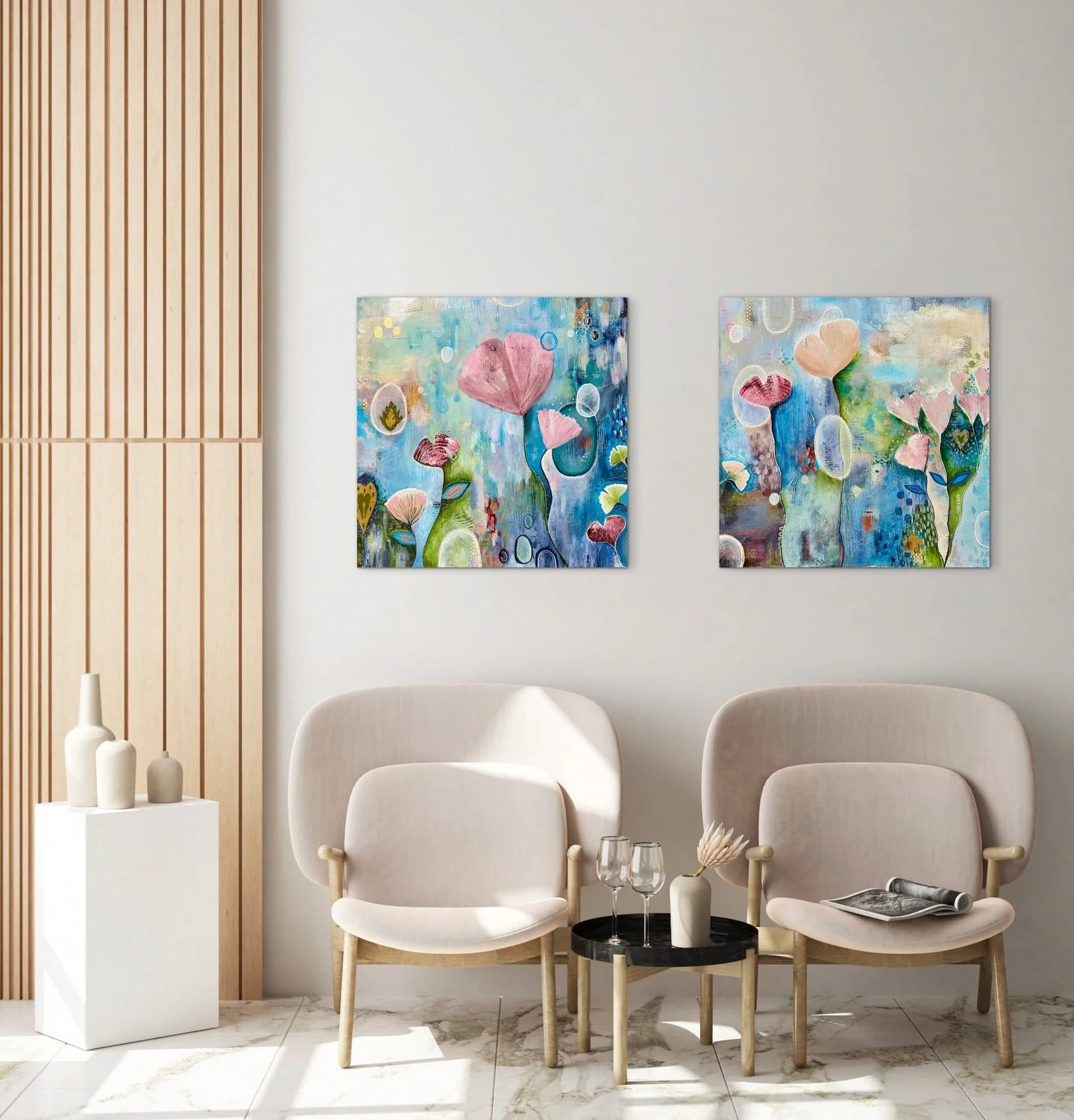 As these hang in the professional building @hilarystowerscounseling I hope they bring a sense of peace to those that view them. They are made with the thoughts of our loved ones being close to us. Titled &lsquo;Remembrance I &amp; II&rsquo; they are 