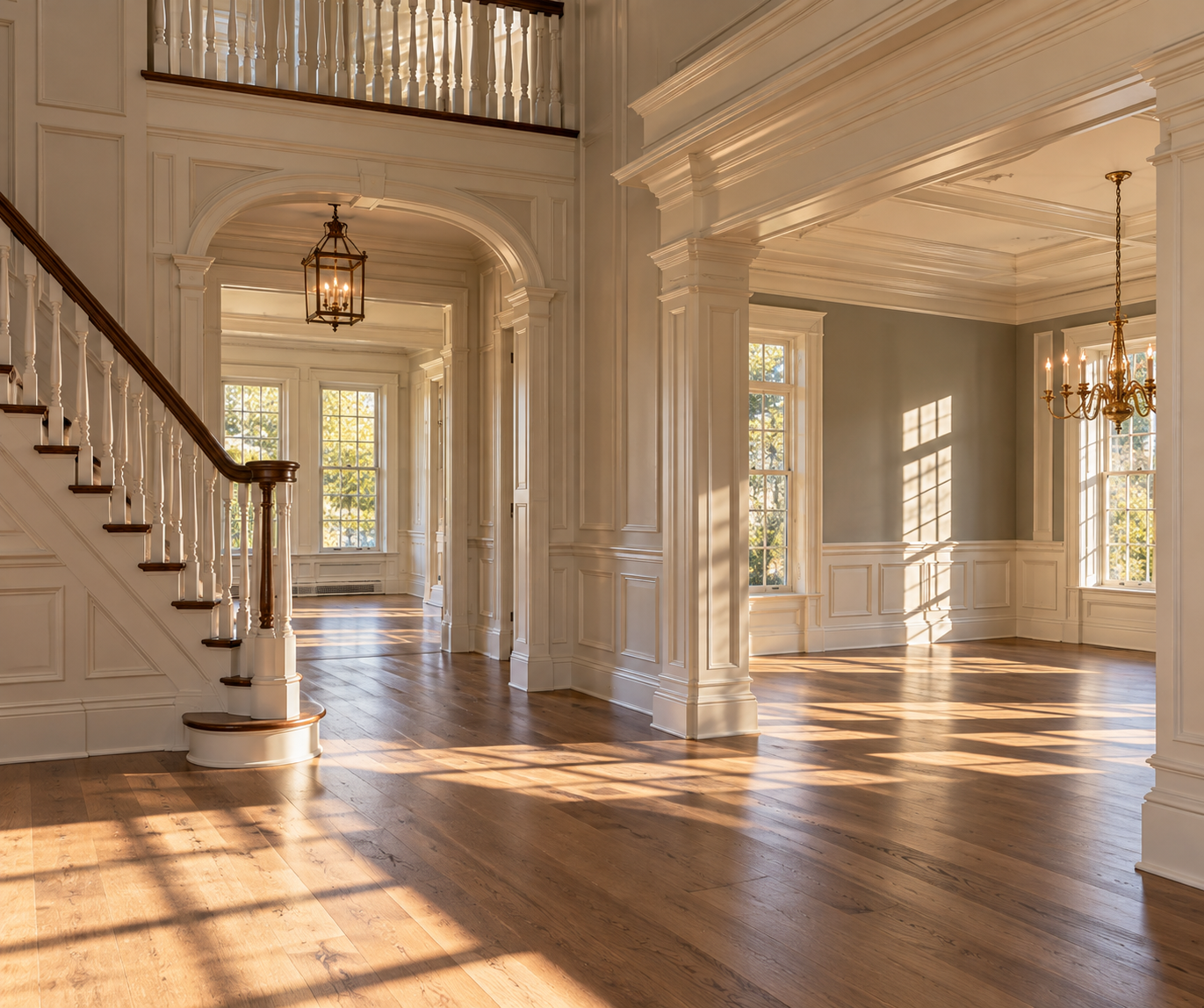historic homes, millwork, stairs, lantern, chandelier, wood floors, paint, sunlight
