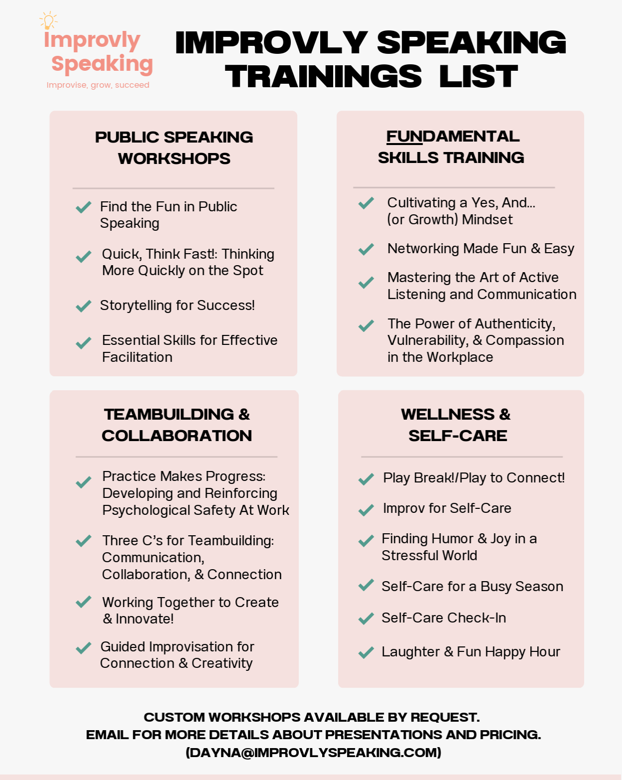 Menu of presentation/training titles to choose from.