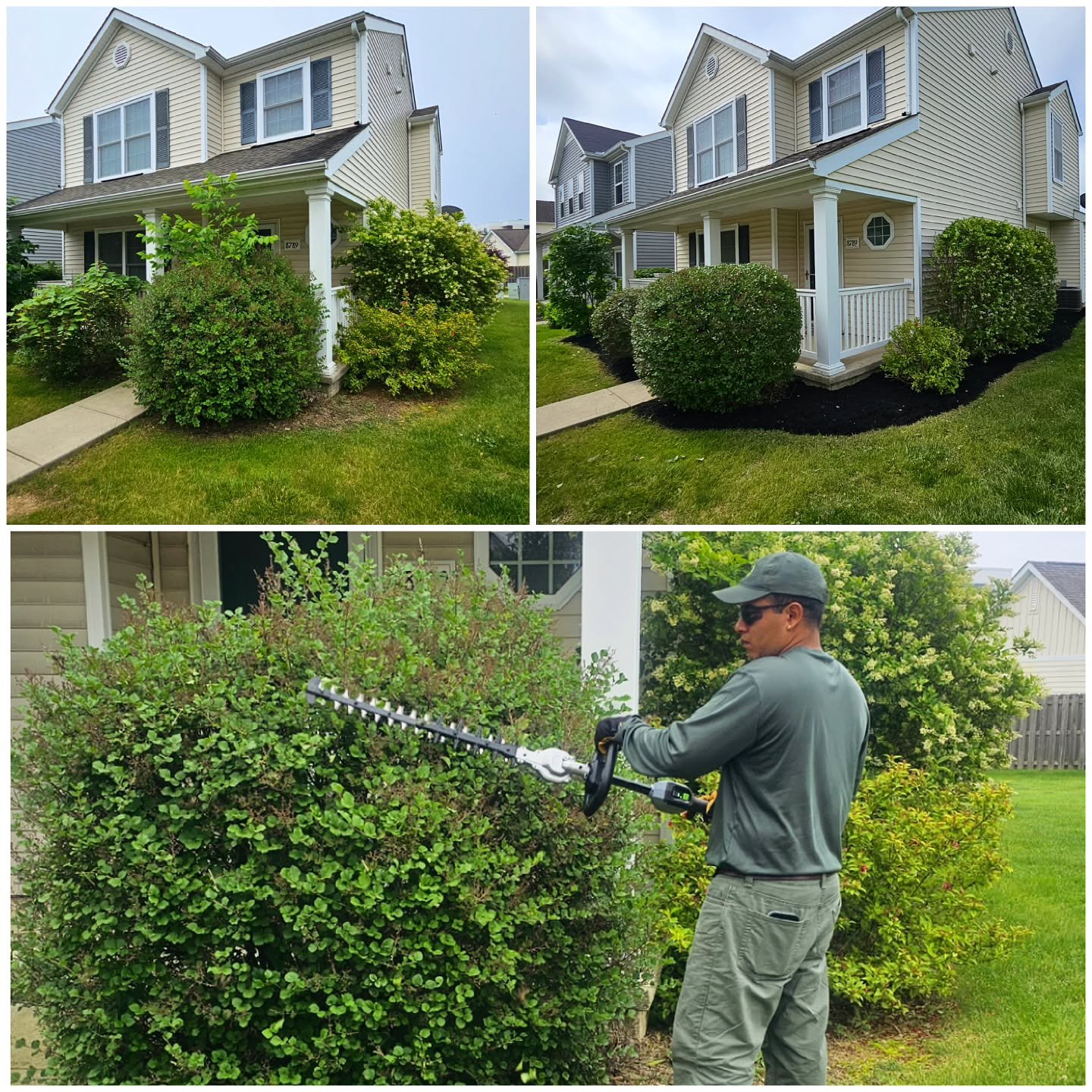 Trimming shrubs back and installing mulch can transform your house! Let us take care of your property landscaping needs. 
#propertycleanup #mulch #trimming