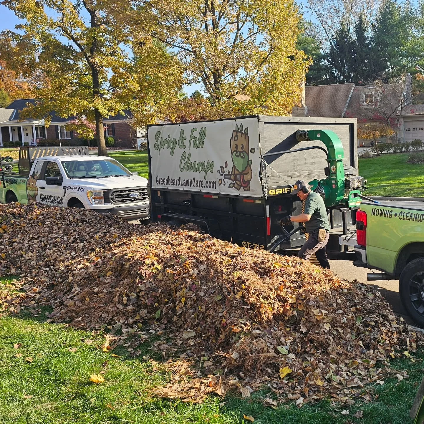 Fall cleanups in full swing. From curbside piles to a spotless lawn our team and equipment are built for this season. Thank you for choosing Greenbeard.