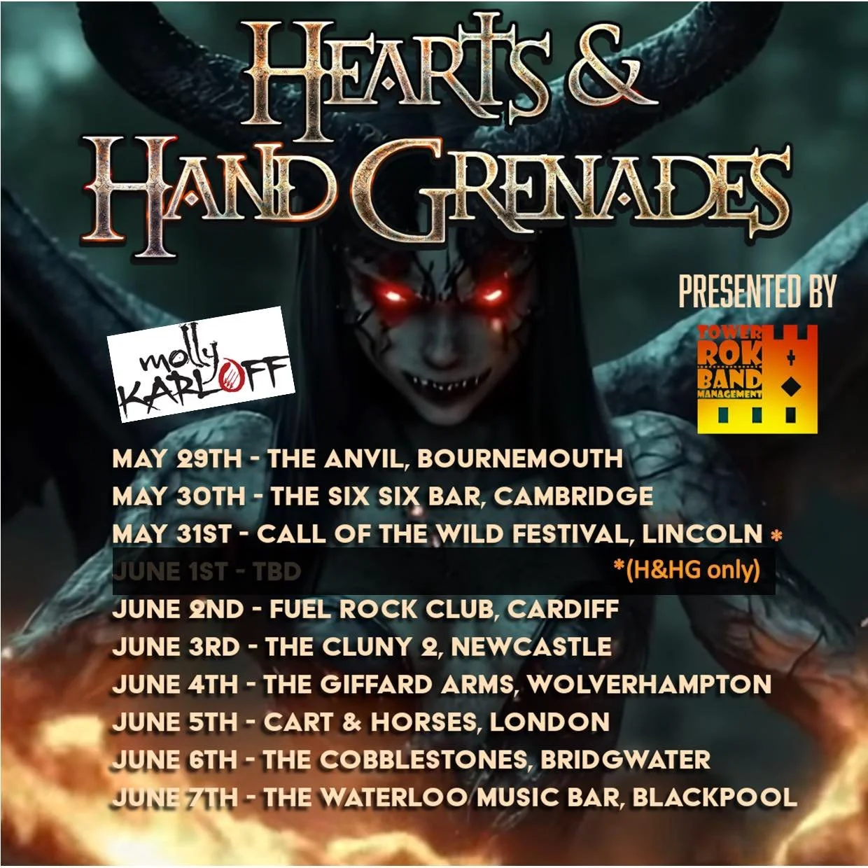 hearts and hand grenades uk tour flyer