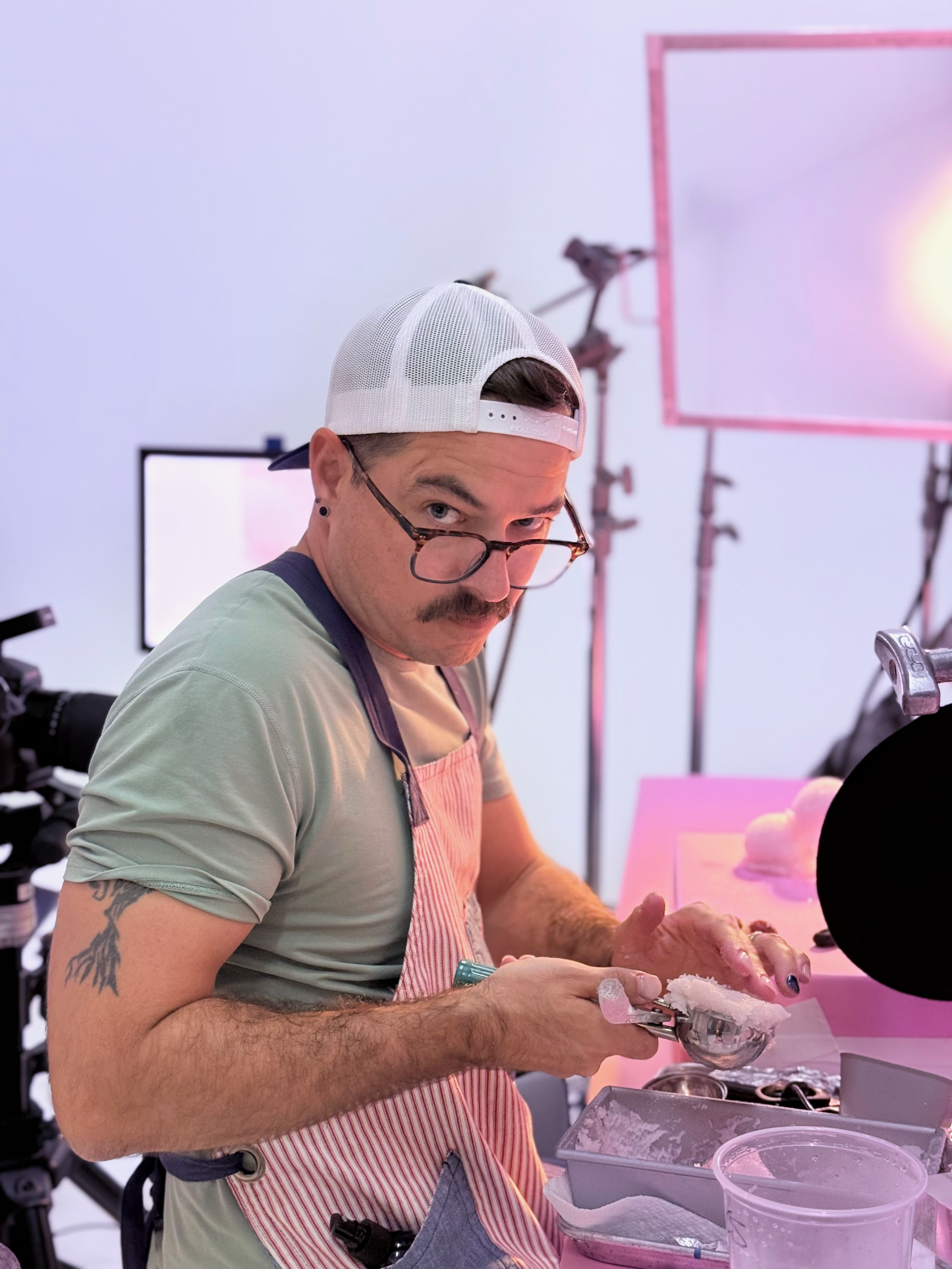 This is a photo of David Probasco on set styling ice cream for Liquid IV. David is the premier food and beverage stylist in the United States.