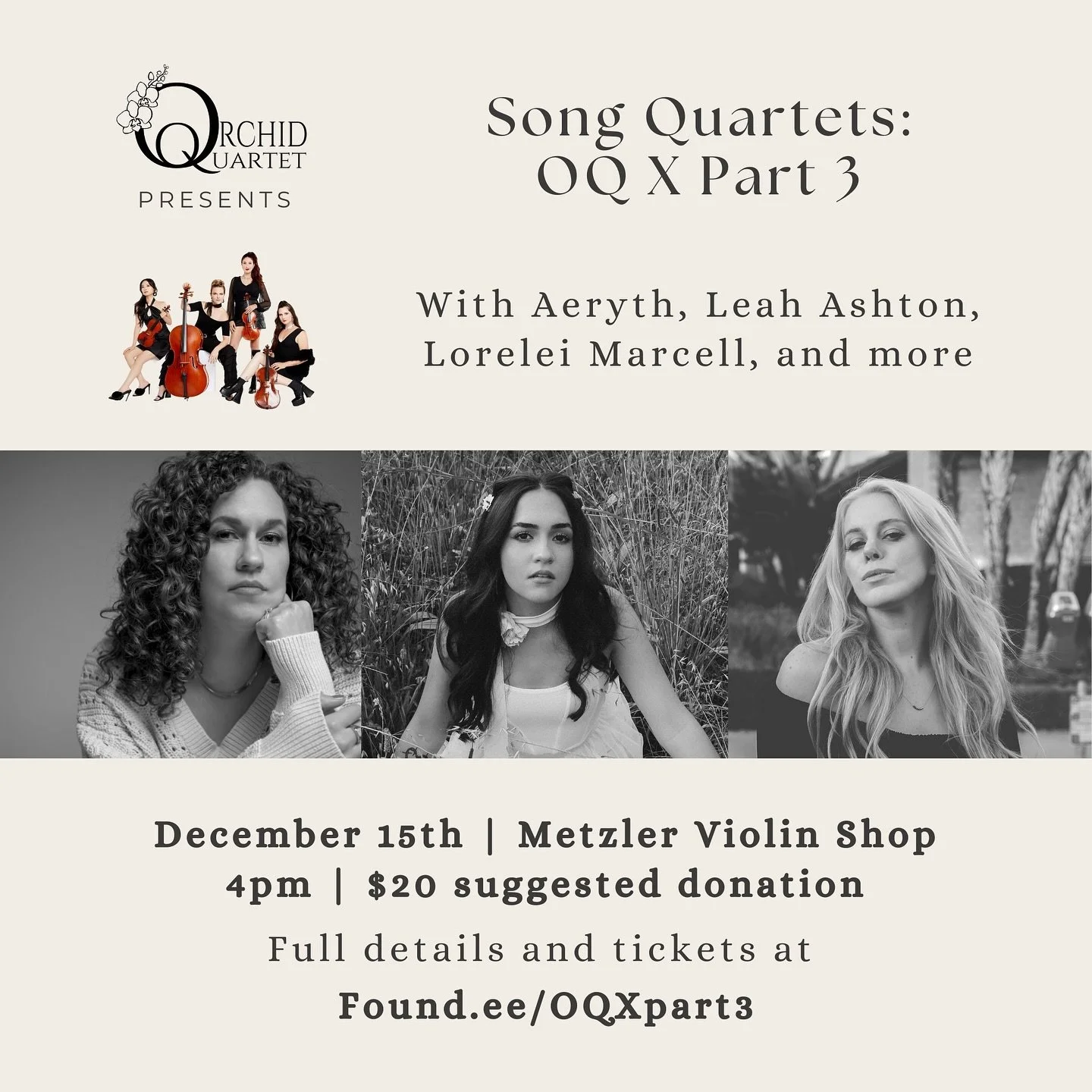 So excited to be performing original music with my favorite quartet in 2 weeks! Link to purchase tickets in my bio. 🌸🎻🎤