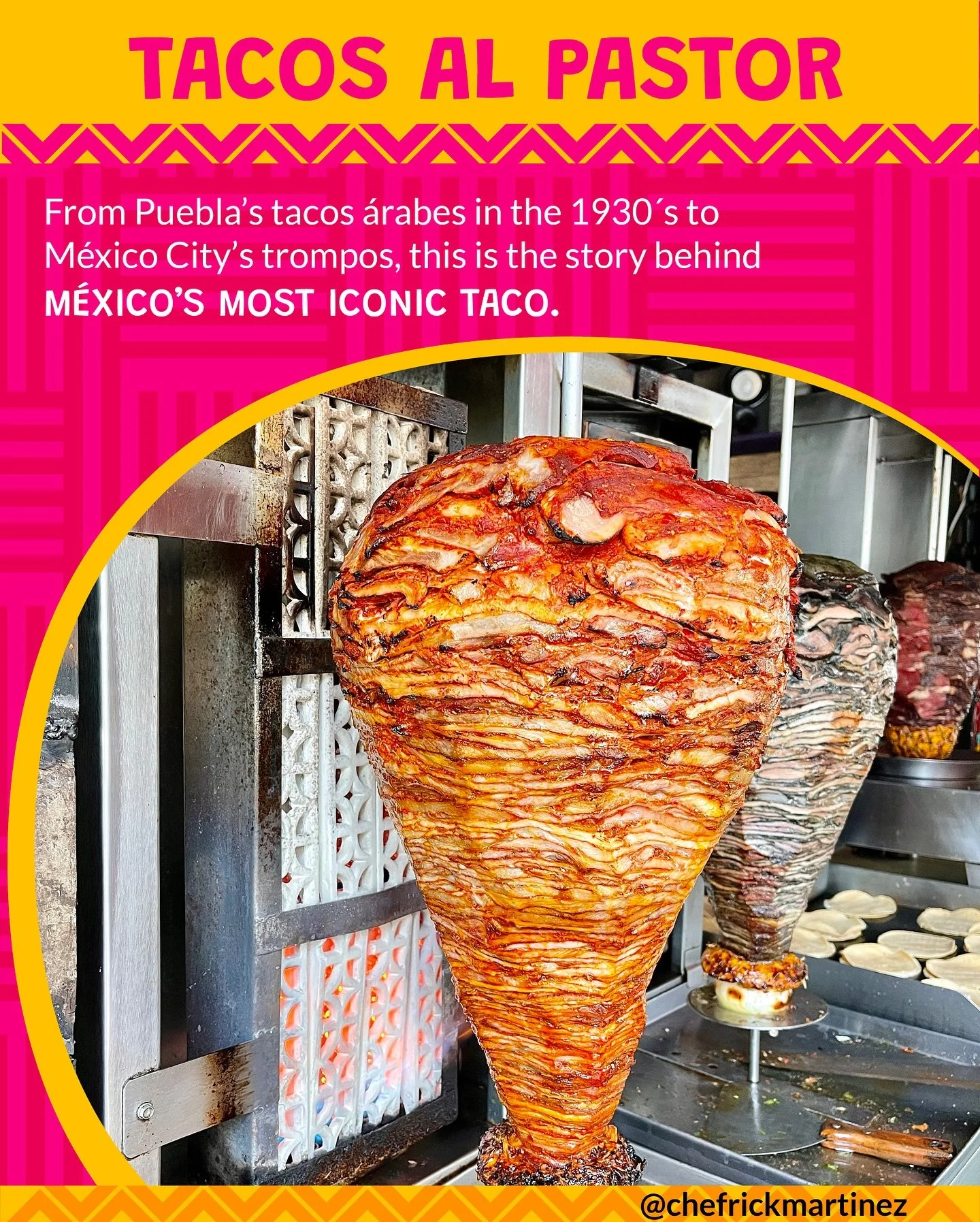 🔥 Tacos al Pastor: Mexico&rsquo;s most iconic taco, born from Lebanese shawarma and perfected on Mexico City&rsquo;s trompos. 🌮🇲🇽

In the late 1800s, Lebanese immigrants arrived in Veracruz, bringing vertical spits and shawarma. Seasoned with cum