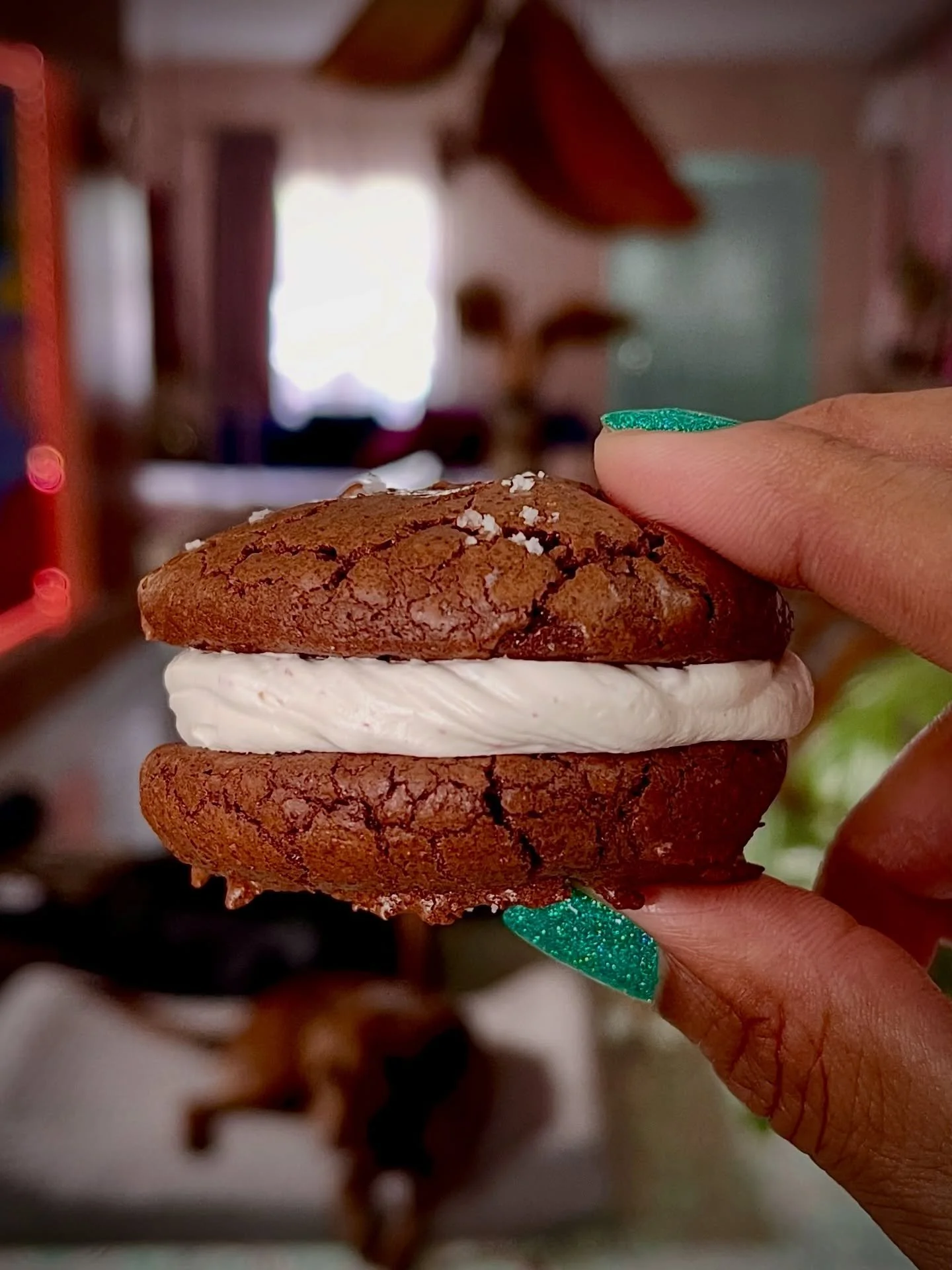 I was craving holiday chocolate indulgence, so I made a fudgy chocolate sandwich cookie filled with honeyed-raspberry fluff.

Every holiday cookie platter needs at least one chocolate option. Chocolate brings decadence to the party. It&rsquo;s rich, 