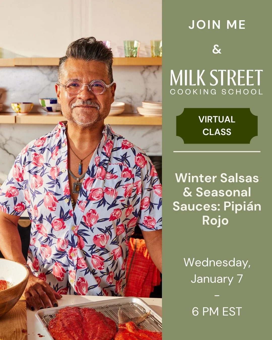 I&rsquo;m super excited to invite you into my kitchen for a live virtual class with @177milkstreet Cooking School!

We&rsquo;re making pipi&aacute;n rojo with guajillo chiles and pecans. This recipe is inspired by a pipi&aacute;n my grandmother used 