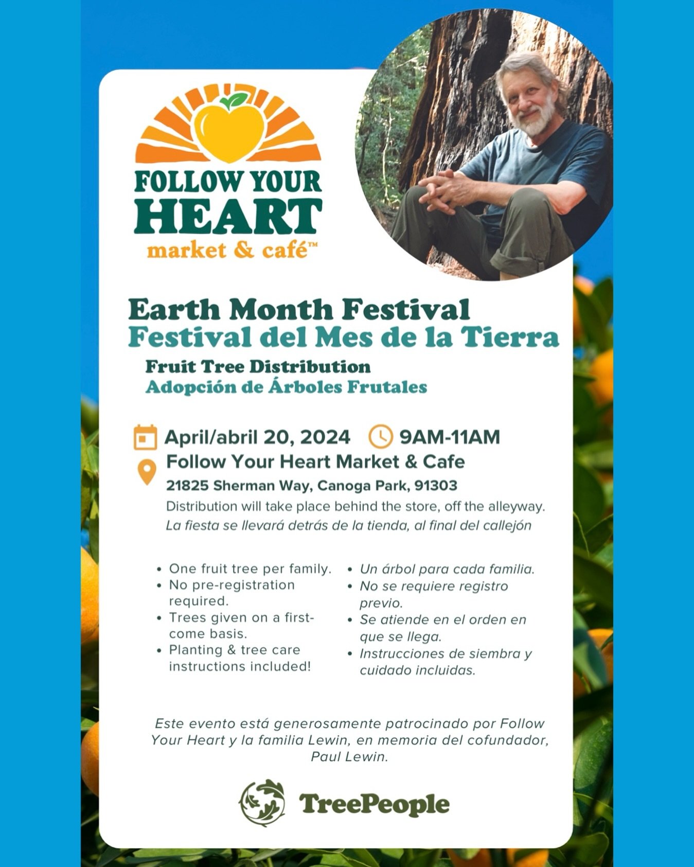 We&rsquo;re celebrating #EarthDay on April 20th 🌎 with a special event at Follow Your Heart Market &amp; Caf&eacute; - in loving memory of our co-founder, Paul Lewin, we will be working with @treepeople_org to give away FREE fruit trees! 🌳🍋

This 