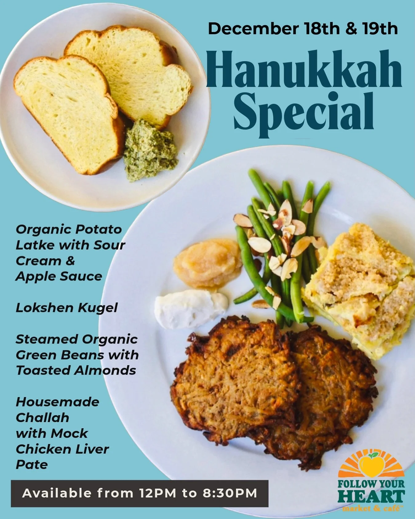 Also happy to announce&hellip;We will be serving our Hanukkah Special in the caf&eacute; on Thursday and Friday, December 18th &amp; 19th! 🕎 

The Hanukkah Plate includes&hellip;
💙 Organic Potato Latke with Sour Cream &amp; Apple Sauce
💙 Lokshen K