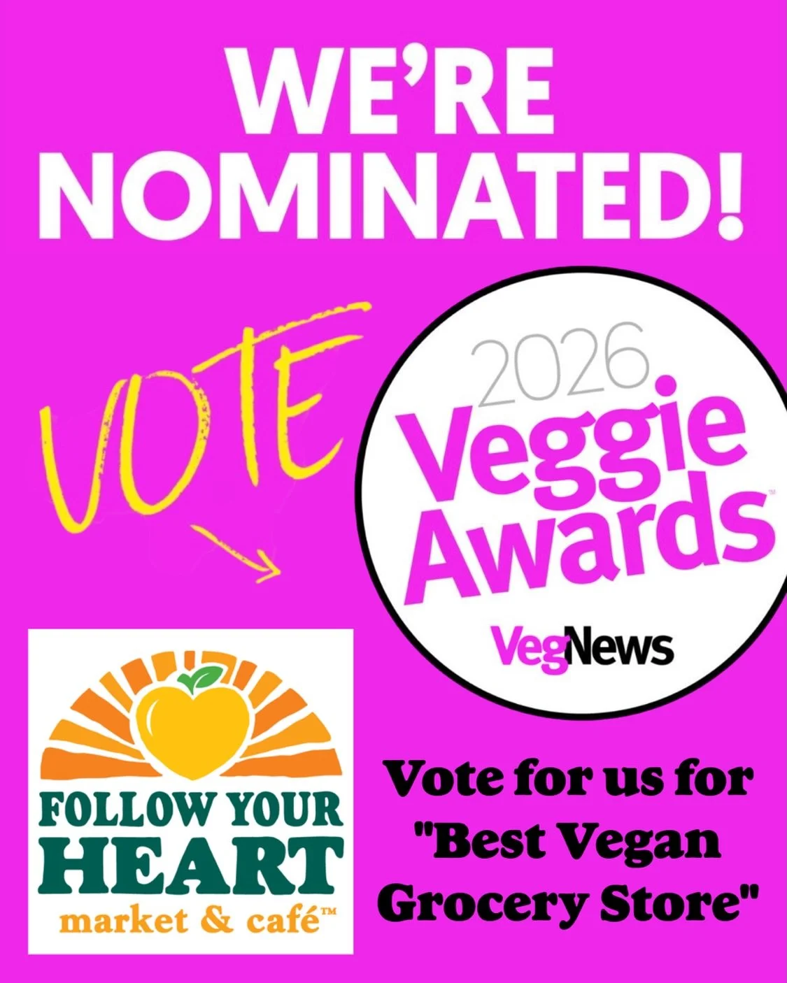 We are honored to have been nominated by @vegnewsmag for this year&rsquo;s Veggie Awards in the category of &ldquo;Best Vegan Grocery Store&rdquo; 🥳🛒🌱 alongside some other wonderful vegan markets 💖

We&rsquo;ve been #plantpowered and #independent