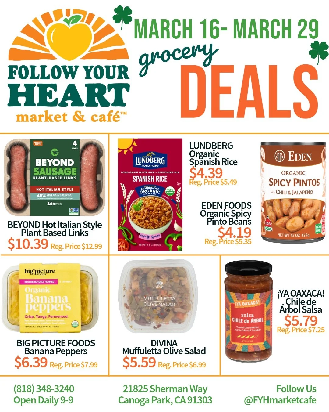 Happy Saint Patrick's Day to those celebrating! 🍀 It&rsquo;s also Spring Equinox Week 🌷 and we are loving the sunshine 😊🌈 Swing by FYHMC for our fresh grocery sales on pantry essentials, condiments and more!